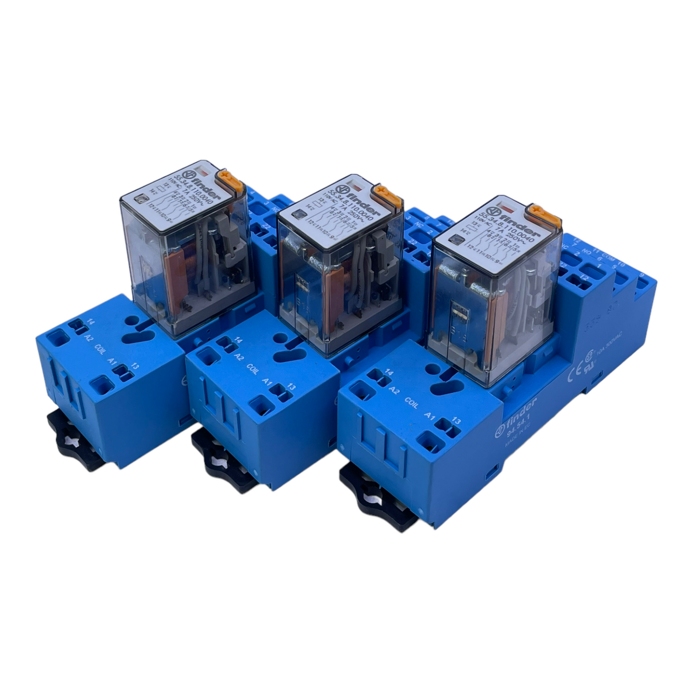 Finder 55.34.8.110.0040 base relay +94.54.1 250V 7A relay pack: 3 pieces.