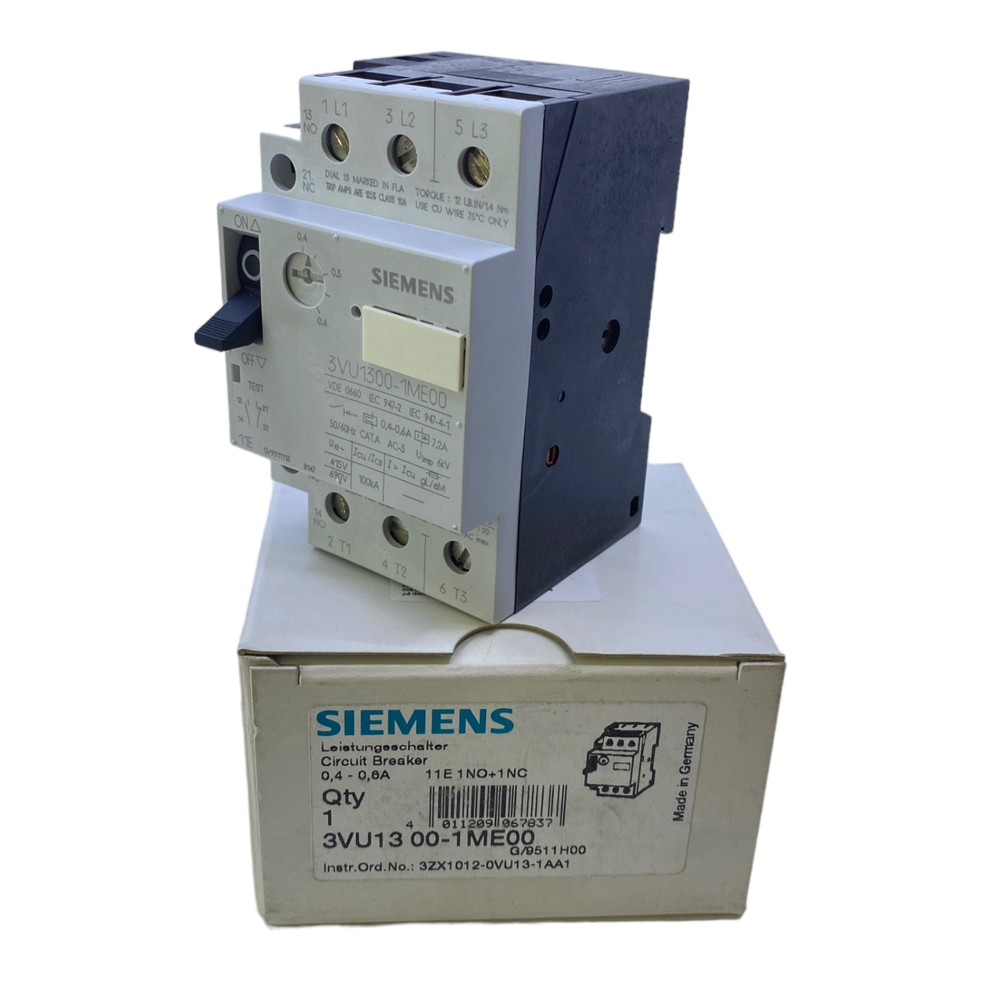 Siemens 3VU1300-1ME00 Leistungsschalter 25A 0,4 - 0,6A 1NO+1NC