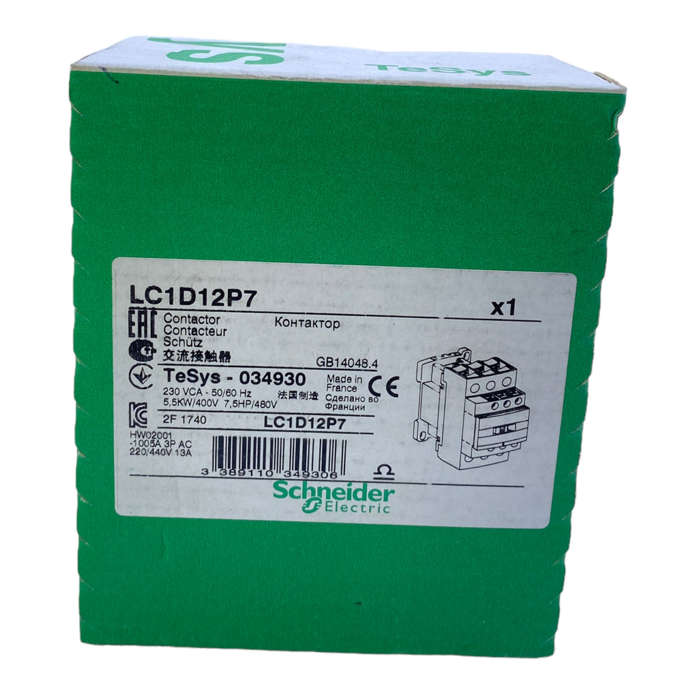 Schneider Electric LC1D12P7 Leistungsschütz 034930 12A 230VAC 50/60Hz 5,5kW 400V