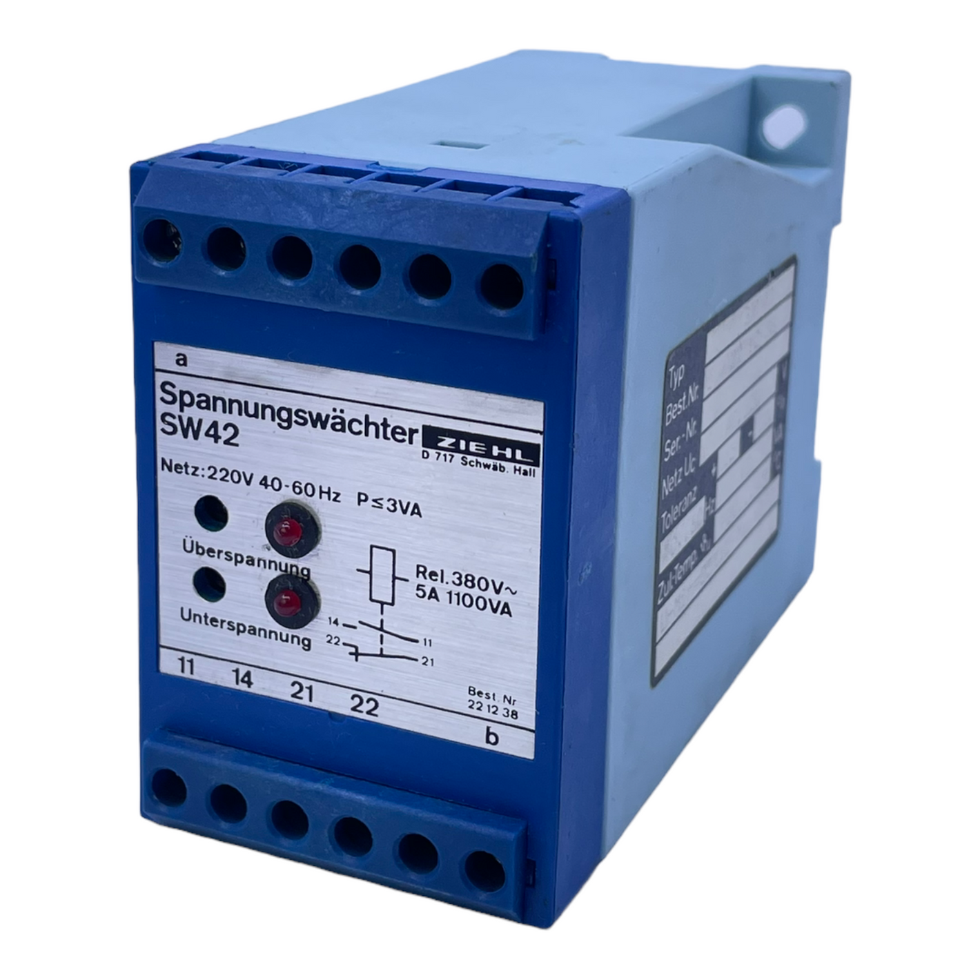 Ziehl SW42 voltage monitor 220V 40-60Hz 3VA 380V 5A 1100VA
