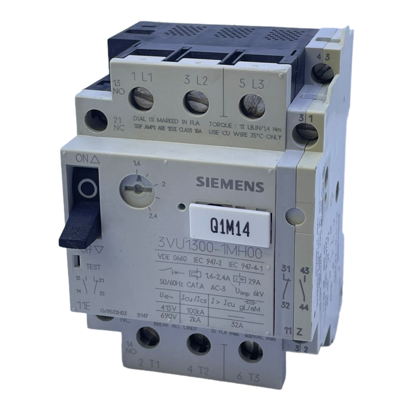 Siemens 3VU1300-1MH00 + 3VU9131-3AA00 circuit breaker 1.6-2.4A 50/60Hz 6kV