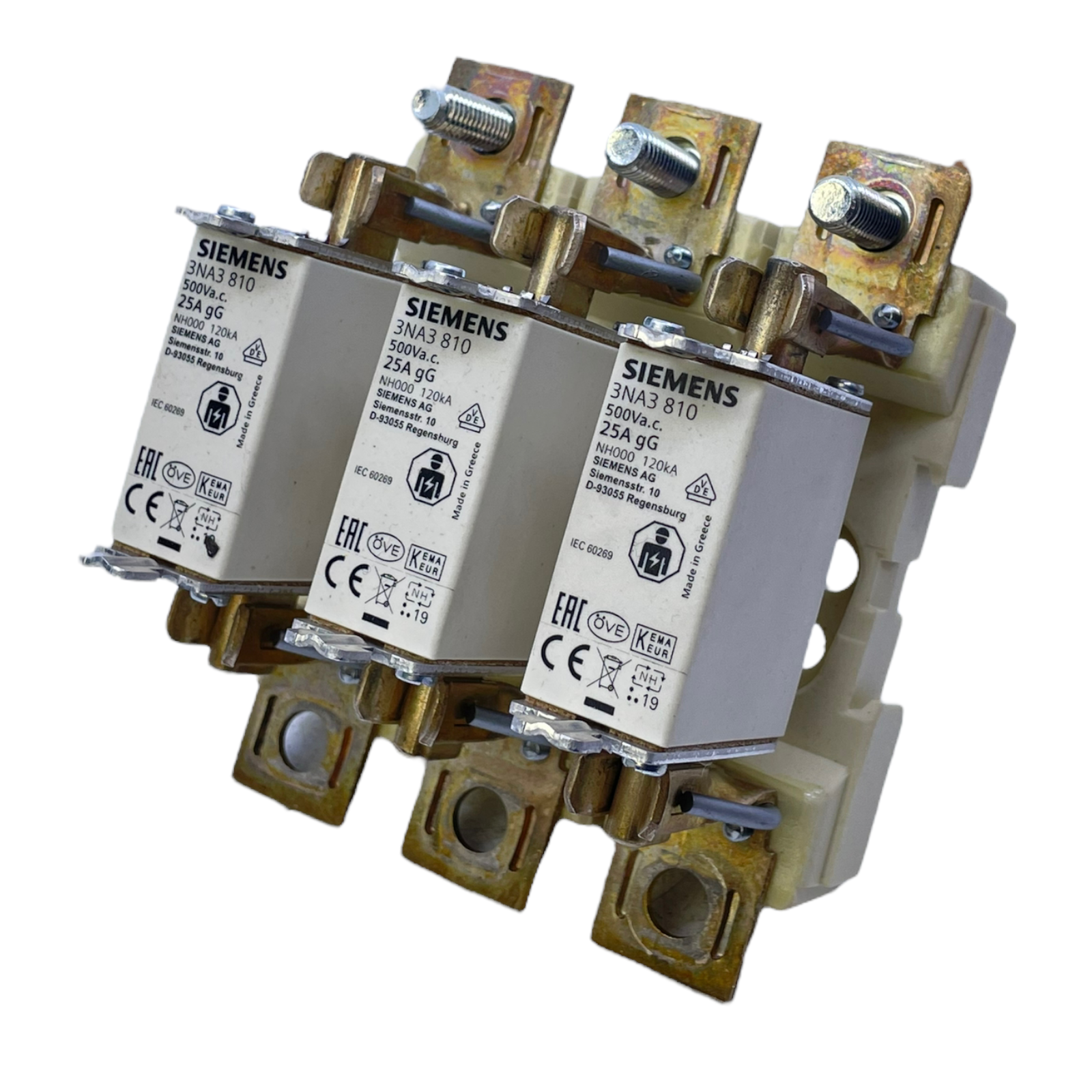 SIEMENS NH-Sicherungseinsatz 80A, NH000 – Mit Messerkontakten, Versilbert, Stirnseitig Kennbar
