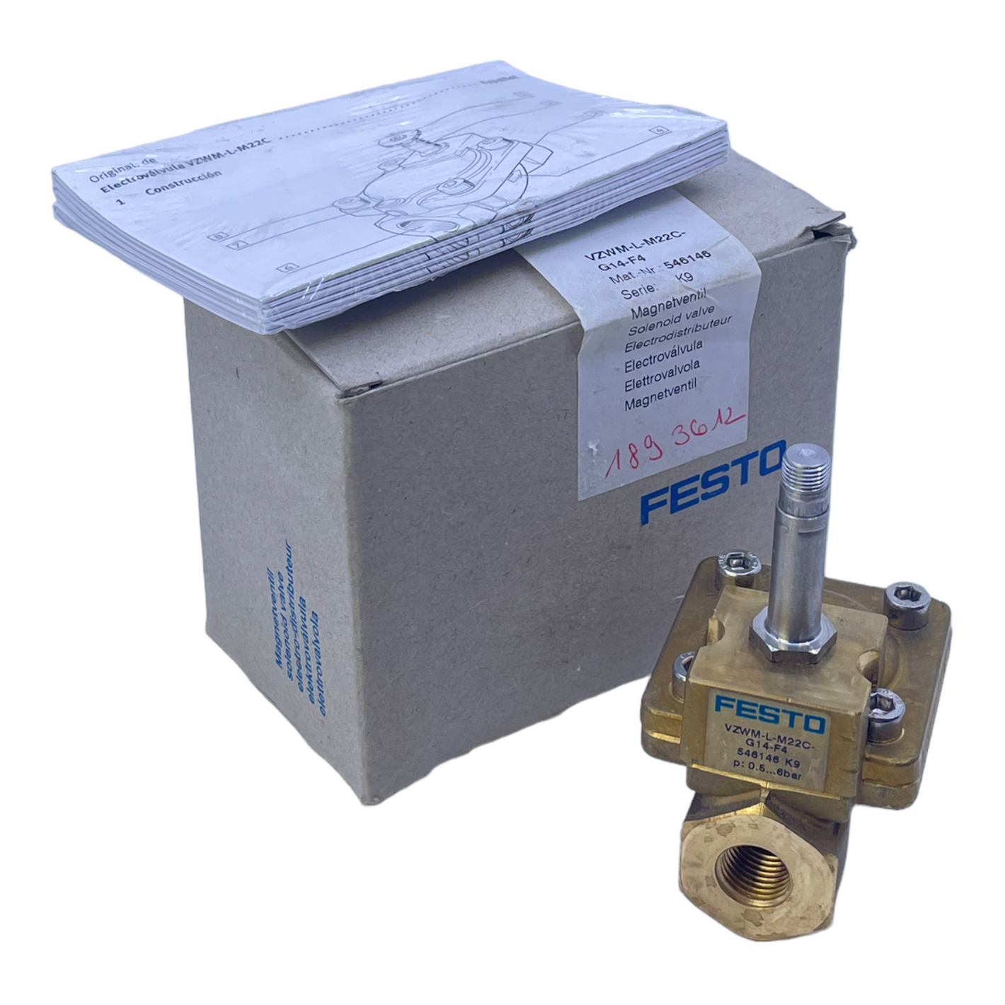 Festo VZWM-L-M22C-G14-F4 solenoid valve 546146 0.5 to 6bar electric