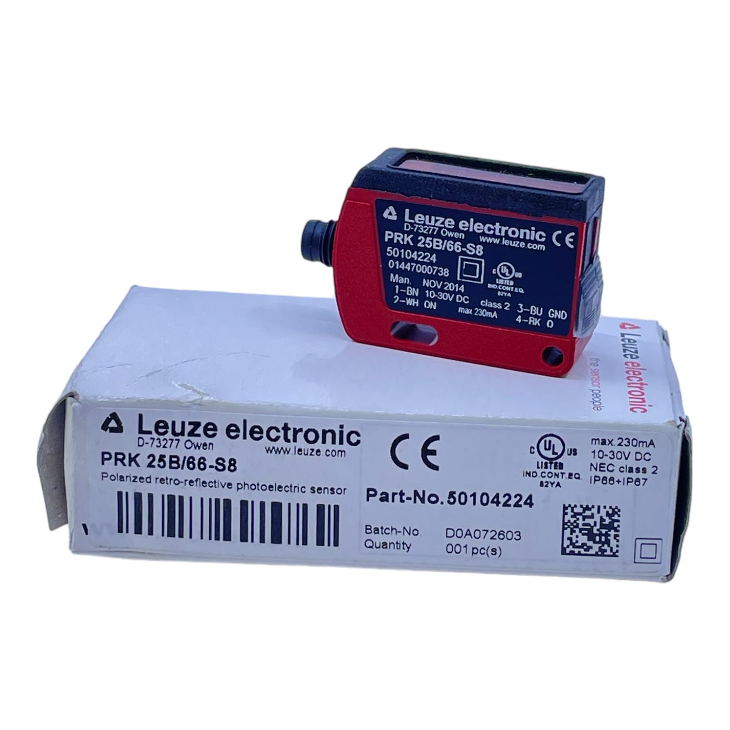 Leuze PRK25B/66-S8 Reflex Photoelectric Sensor 50104224 10-30V DC 230mA Industrial