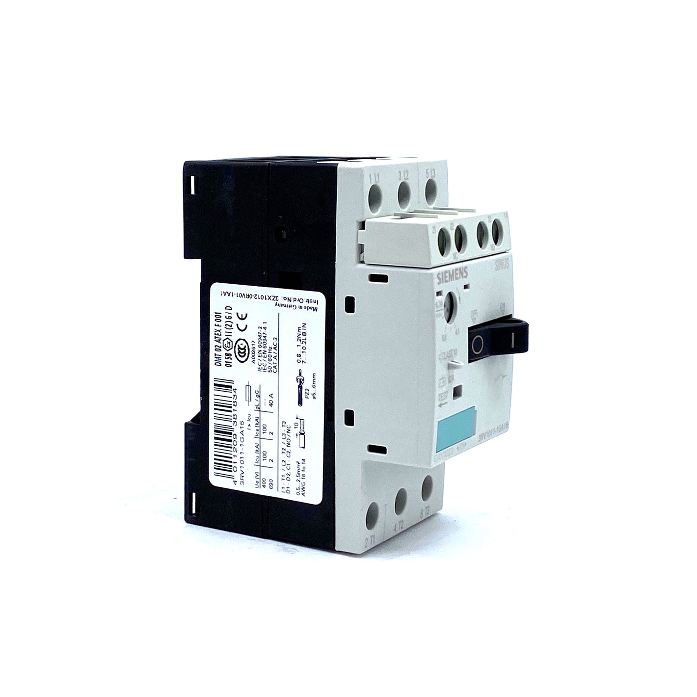 Siemens 3RV1011-1GA15 Leistungsschalter 690V AC 4,5-6,3A 3-polig 1NO+1NC