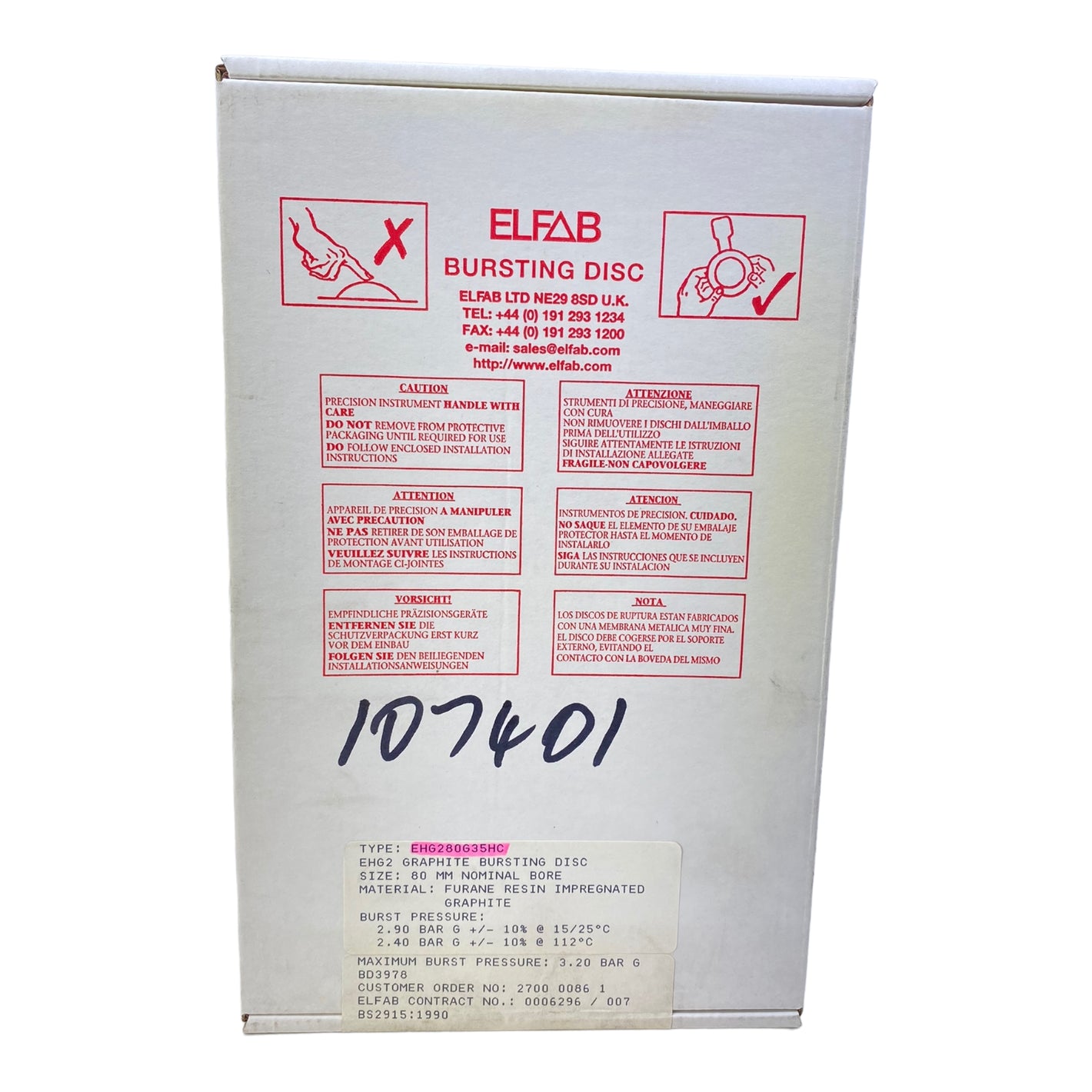 Elfab EHG280G35HC Graphite Rupture Disc 80mm 3.20 BarG