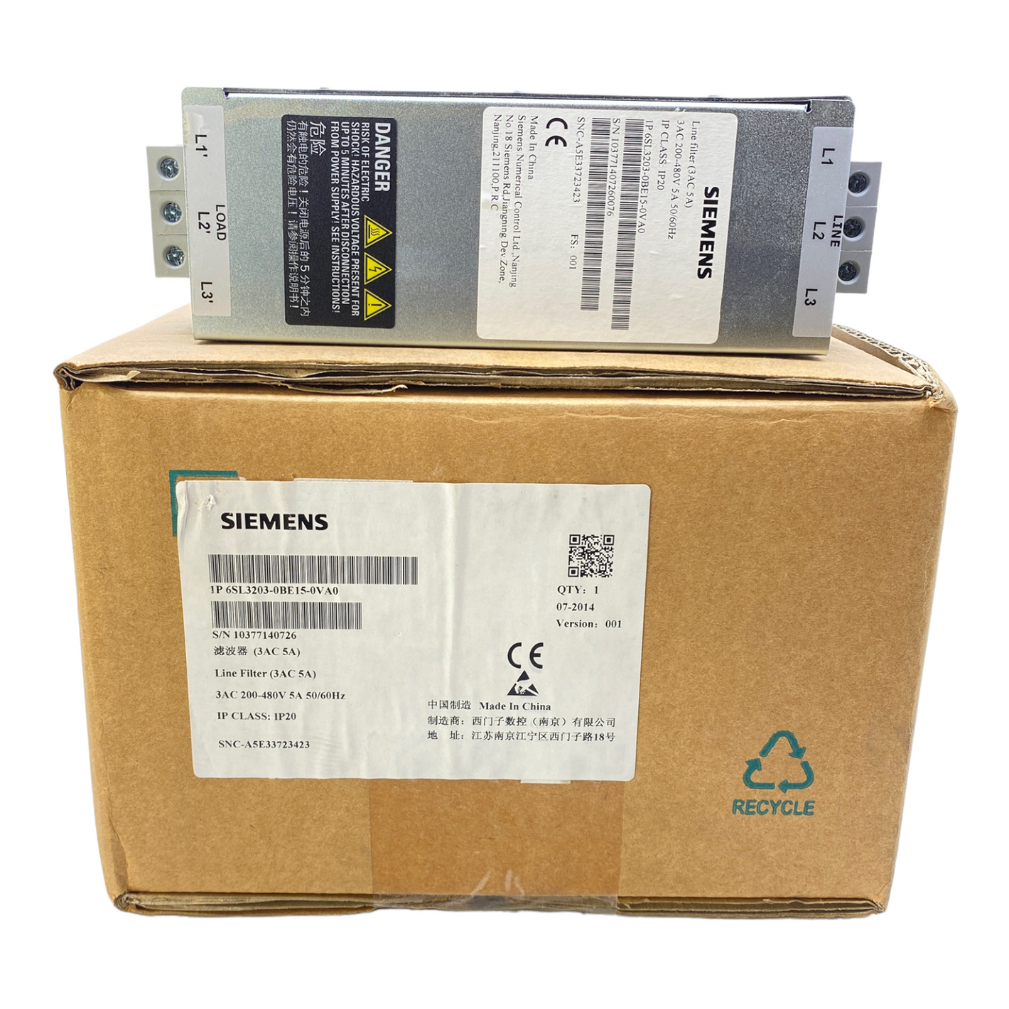 Siemens 6SL3203-0BE15-0VA0 Line-Filter 200-480V 3-Phasen-AC 5A 50/60Hz