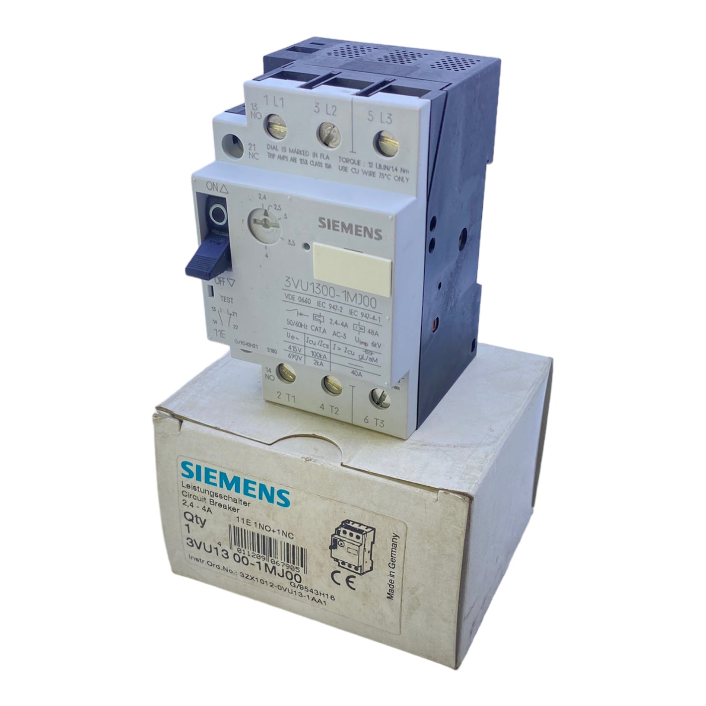 Siemens 3VU1300-1MJ00 circuit breaker 2.4-4A 11E 1NO+1NC