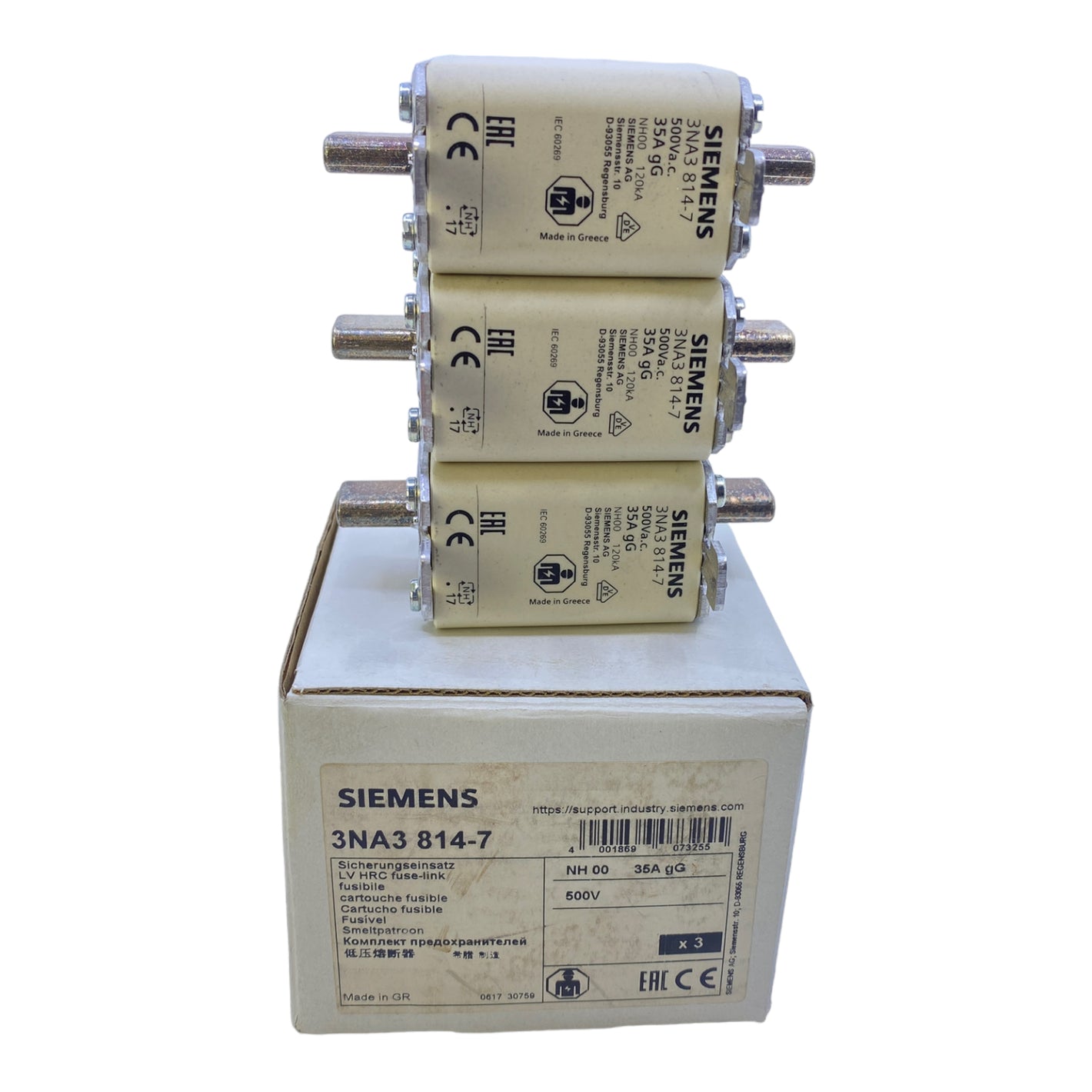 Siemens 3NA3814-7 NH fuse 500V AC 35A PU:3PCS 