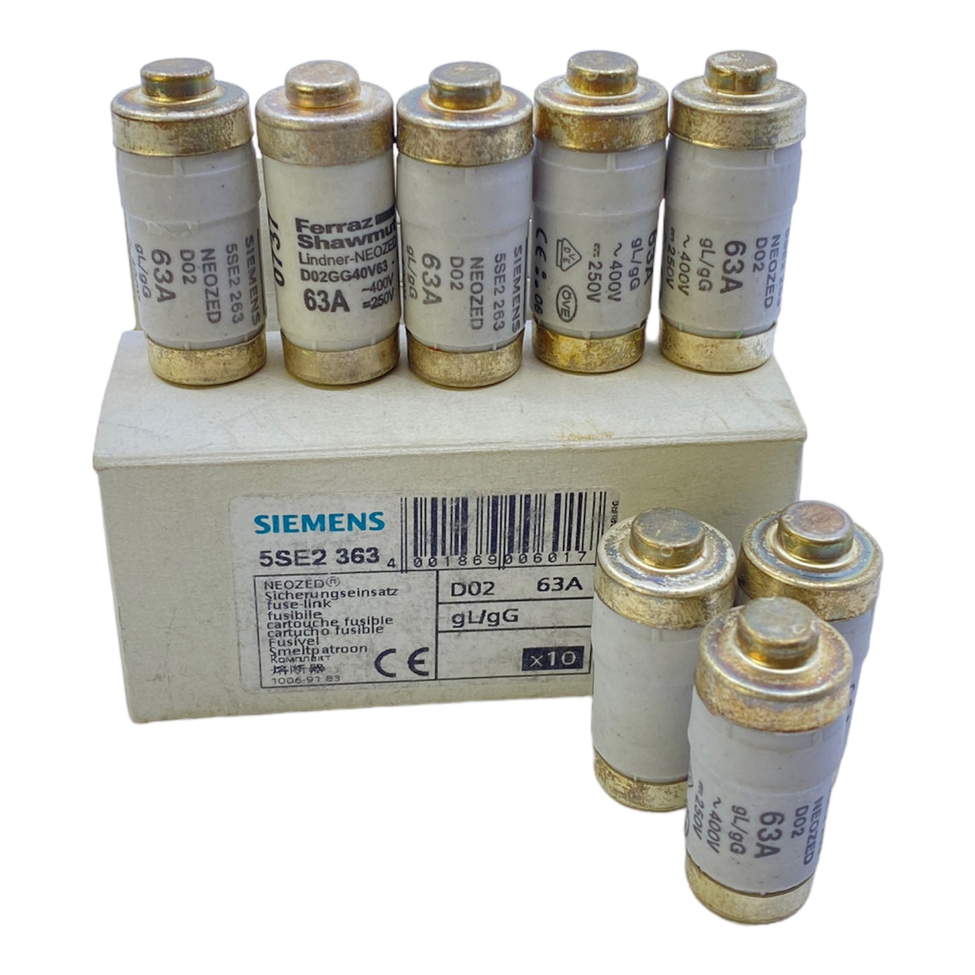 Siemens 5SE2363 NEOZED fuse link 63A 400V AC 250V DC PU: 8PCS 