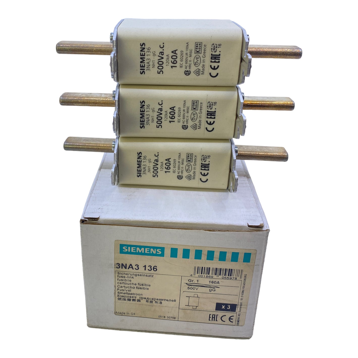 Siemens 3NA3136 NH fuse link 160A 500V 440V DC PU: 3PCS 