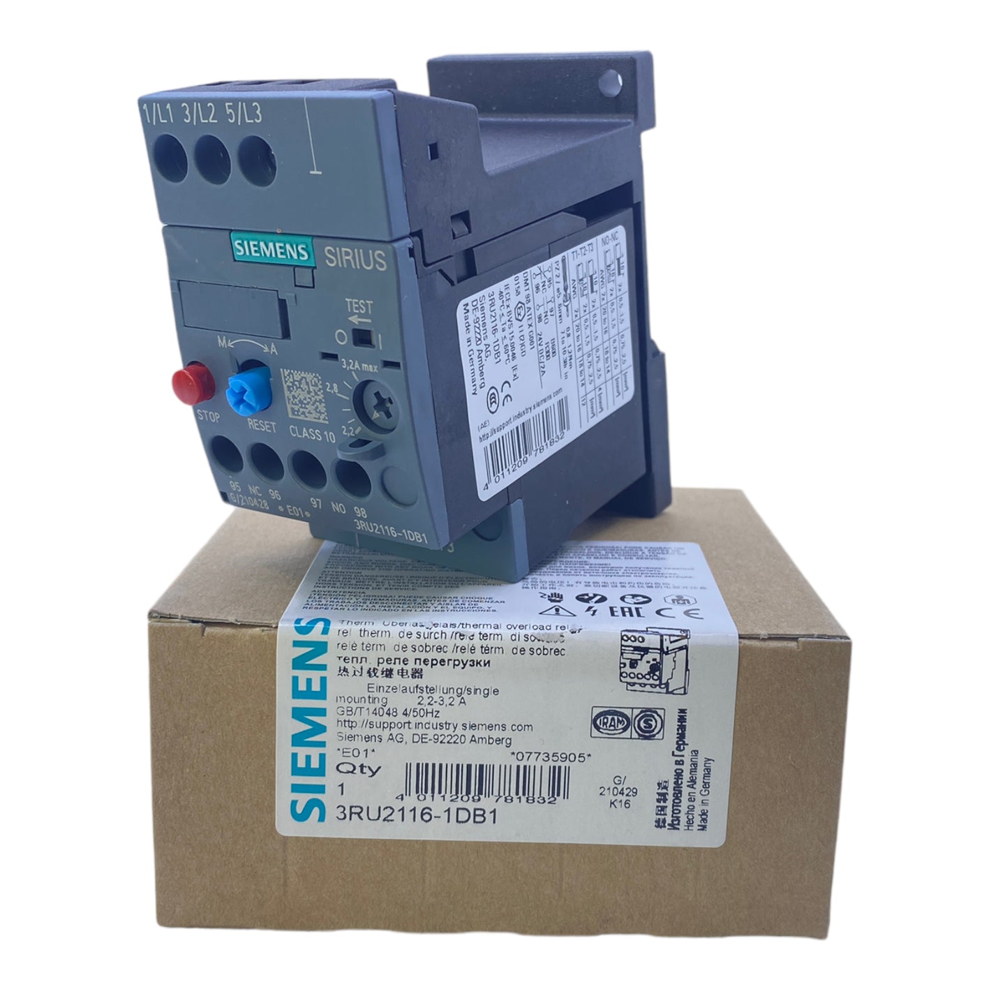 Siemens 3RU2116-1DB1 overload relay 2.2-3.2A 690V 