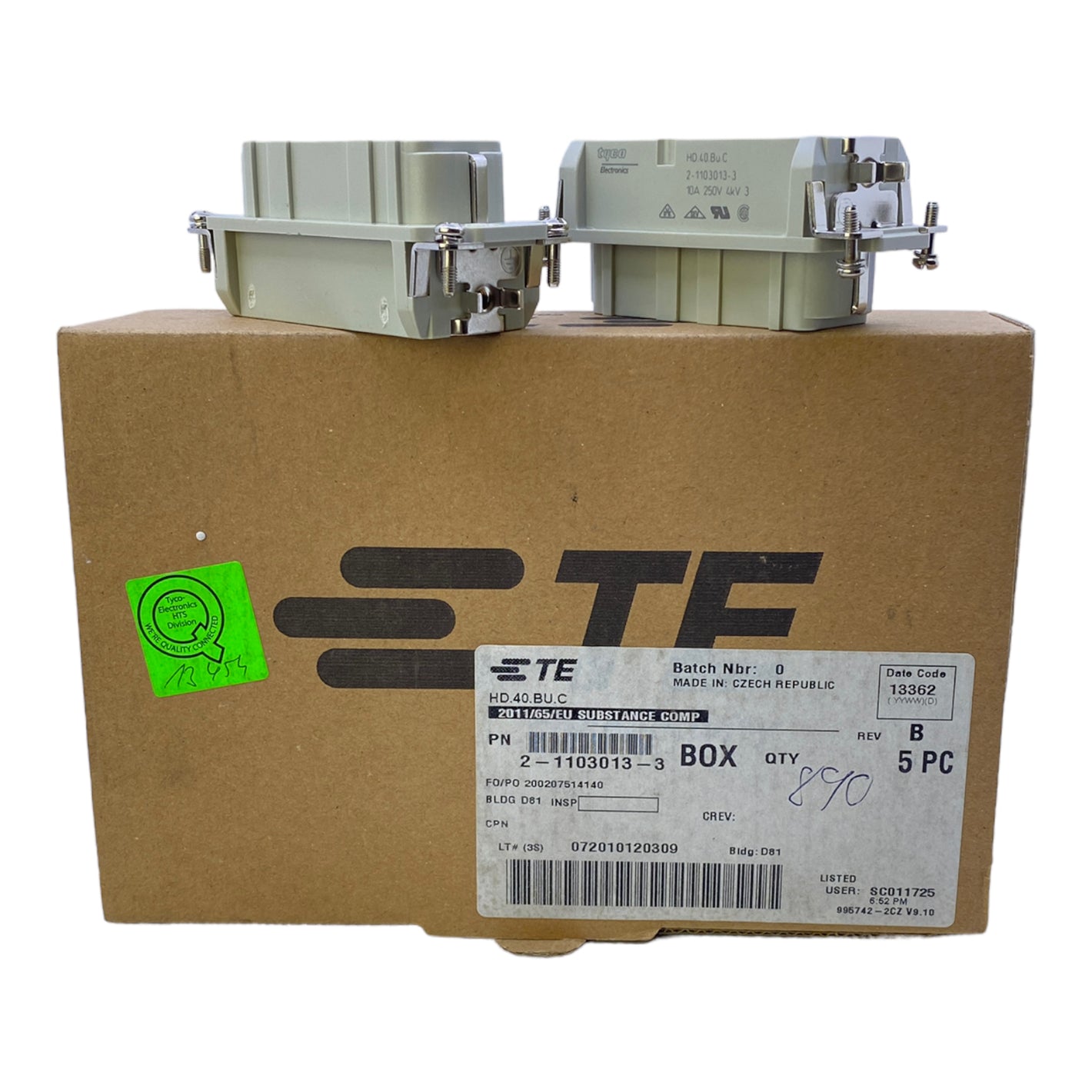 tyco electronics 2-1103013-3 Plug insert HD.40.Bu.C 10A 250V 4kV Pack of 2 