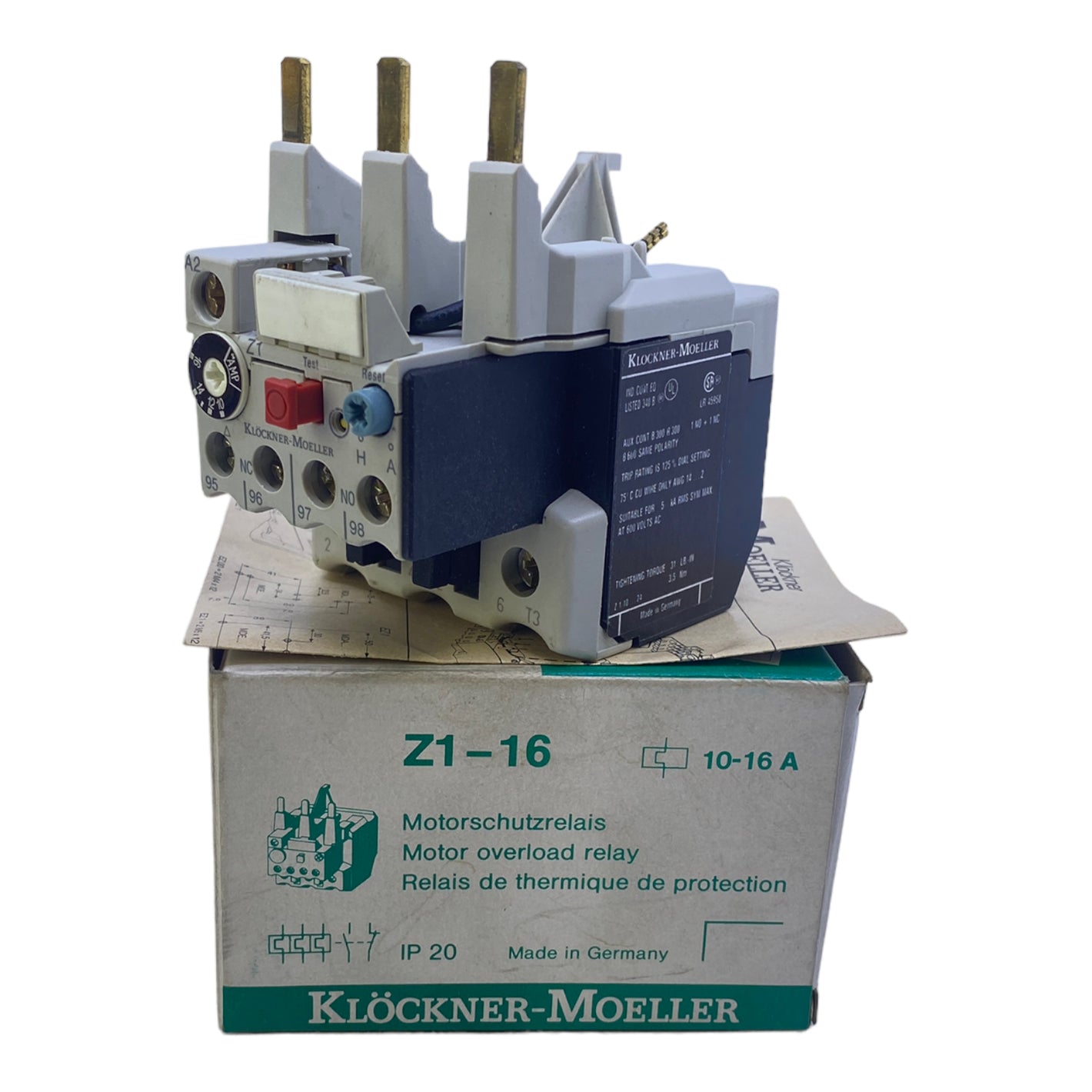 Klöckner Moeller Z1-16 motor protection relay 600V 10-16 A 1NO + 1NC IP20 