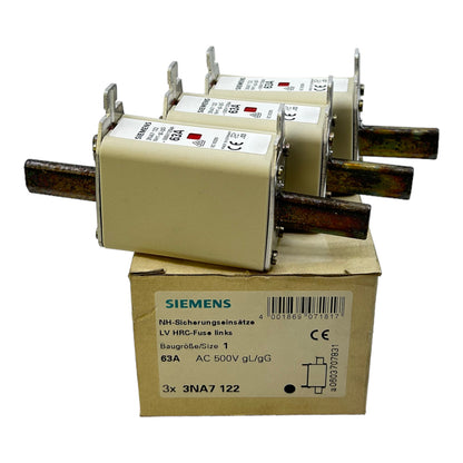 Siemens 3NA7122 Sicherungseinsatz 500V AC 63A VE:3Stk. Sicherung Einsatz