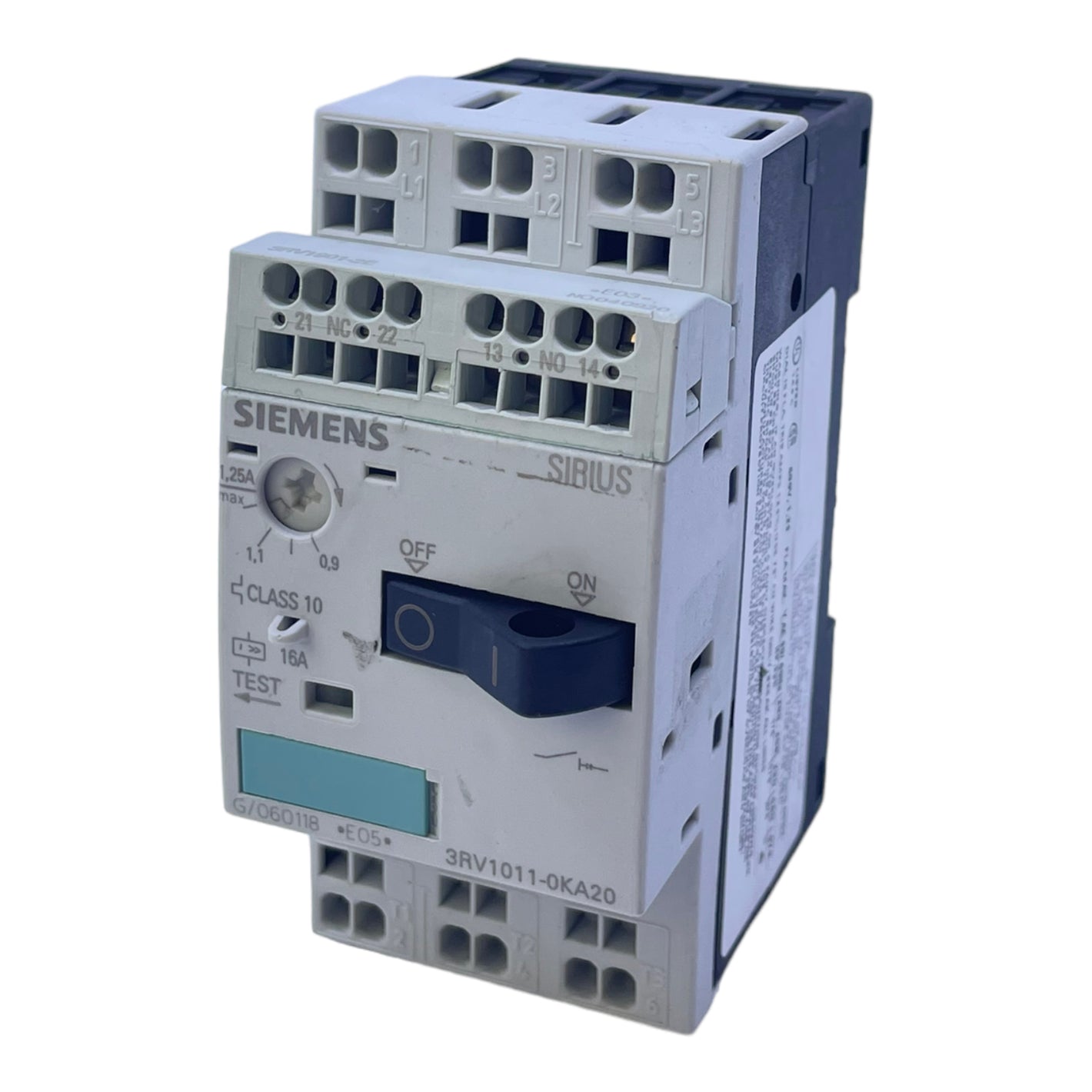 Siemens 3RV1011-0KA20 circuit breaker 3 NO contacts 0.9-1.25A IP20 3-pole 