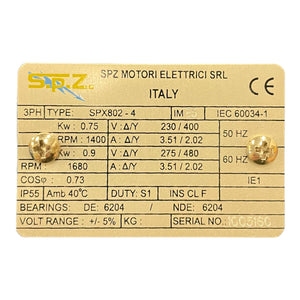 0,75kW Elektromotor 230V SPZ Flanschmotor für industriellen Einsatz SPX802-4