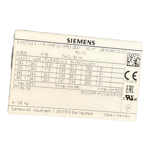 Siemens Servomotor 15 kW Simotics für industriellen Einsatz  1PH8133-1HF03-2BA1S