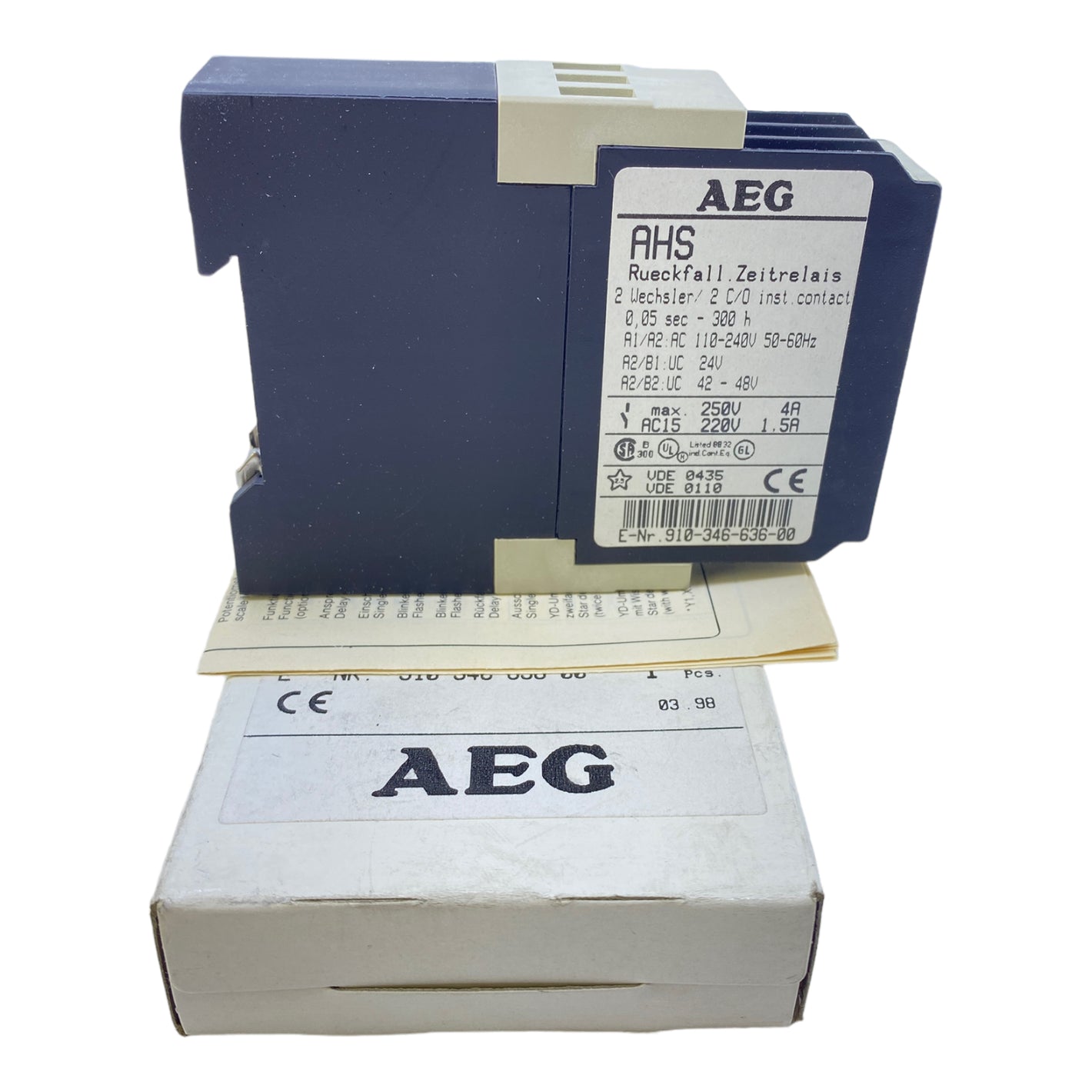 AEG AHS Zeitrelais 910-346-636-80 Rückfallrelais 110-240V AC 50-60Hz 24V DC