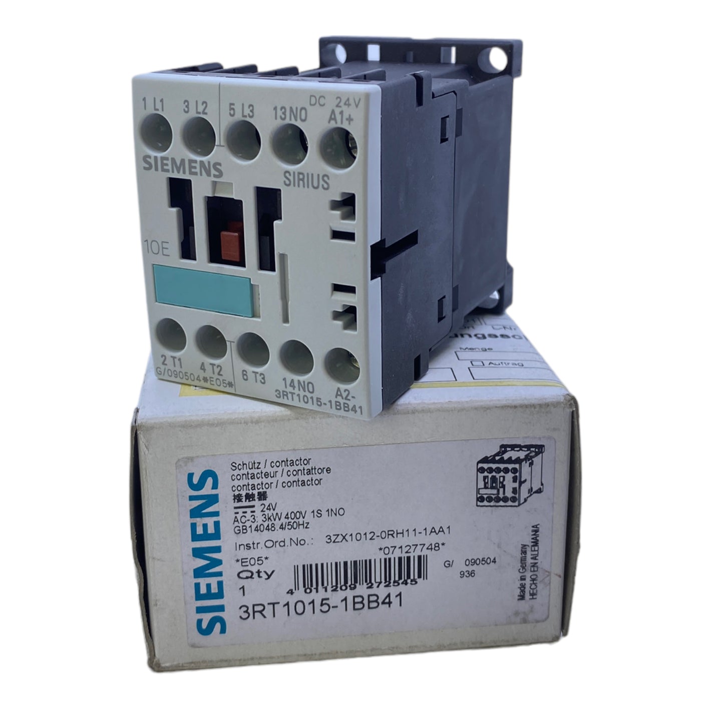 Siemens 3RT1015-1BB41 power contactor 24V DC 3-pole 3 NO contacts 400V AC 7A 