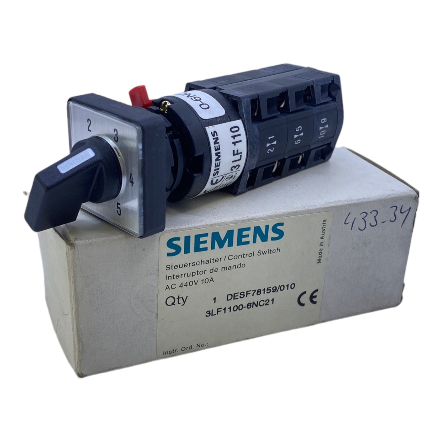 Siemens 3LF1100-6NC21 control switch 440V AC 10A 