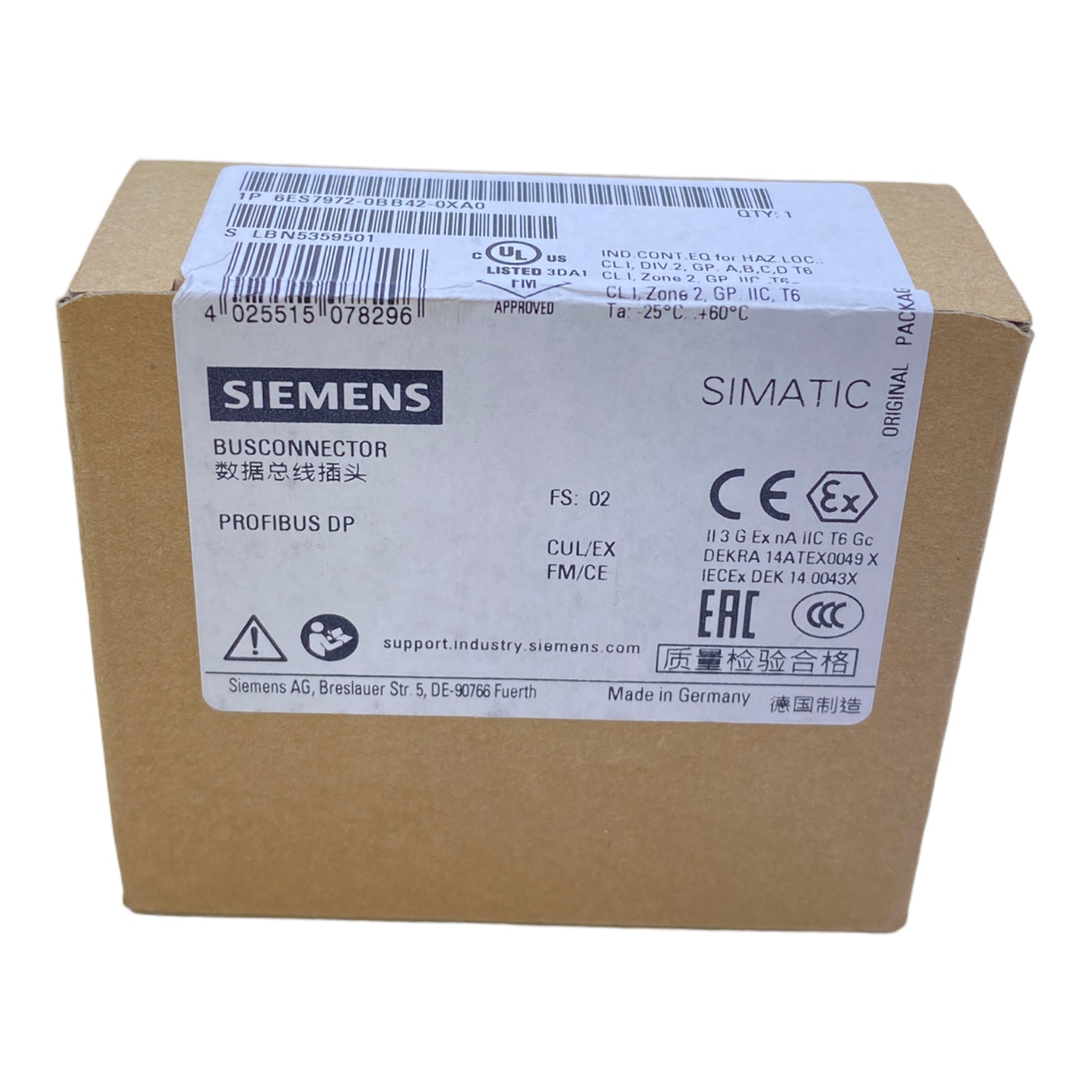 Siemens 6ES7972-0BB42-0XA0 PLC connector plug 