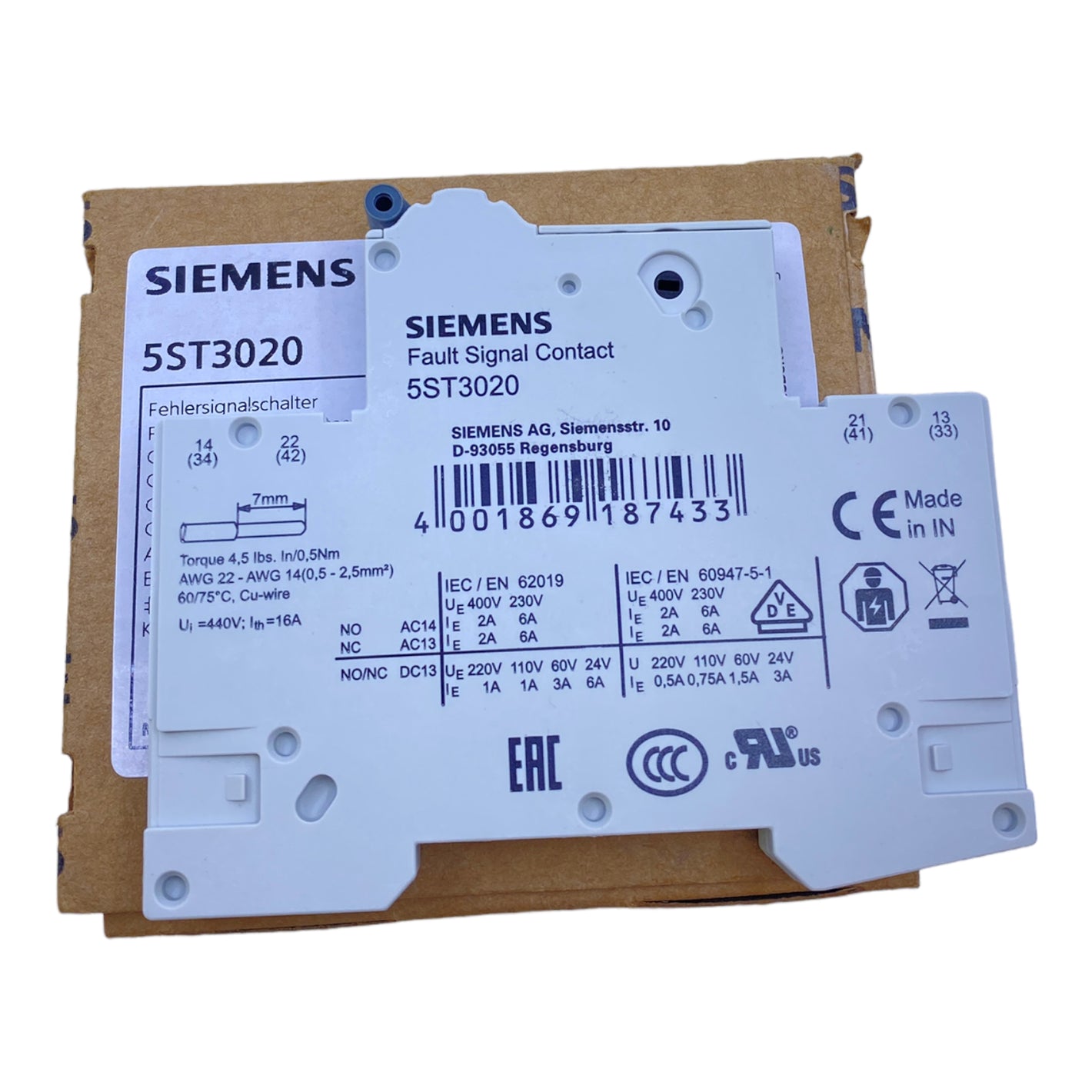 Siemens 5ST3020 fault signal switch 1NC+1NO auxiliary switch