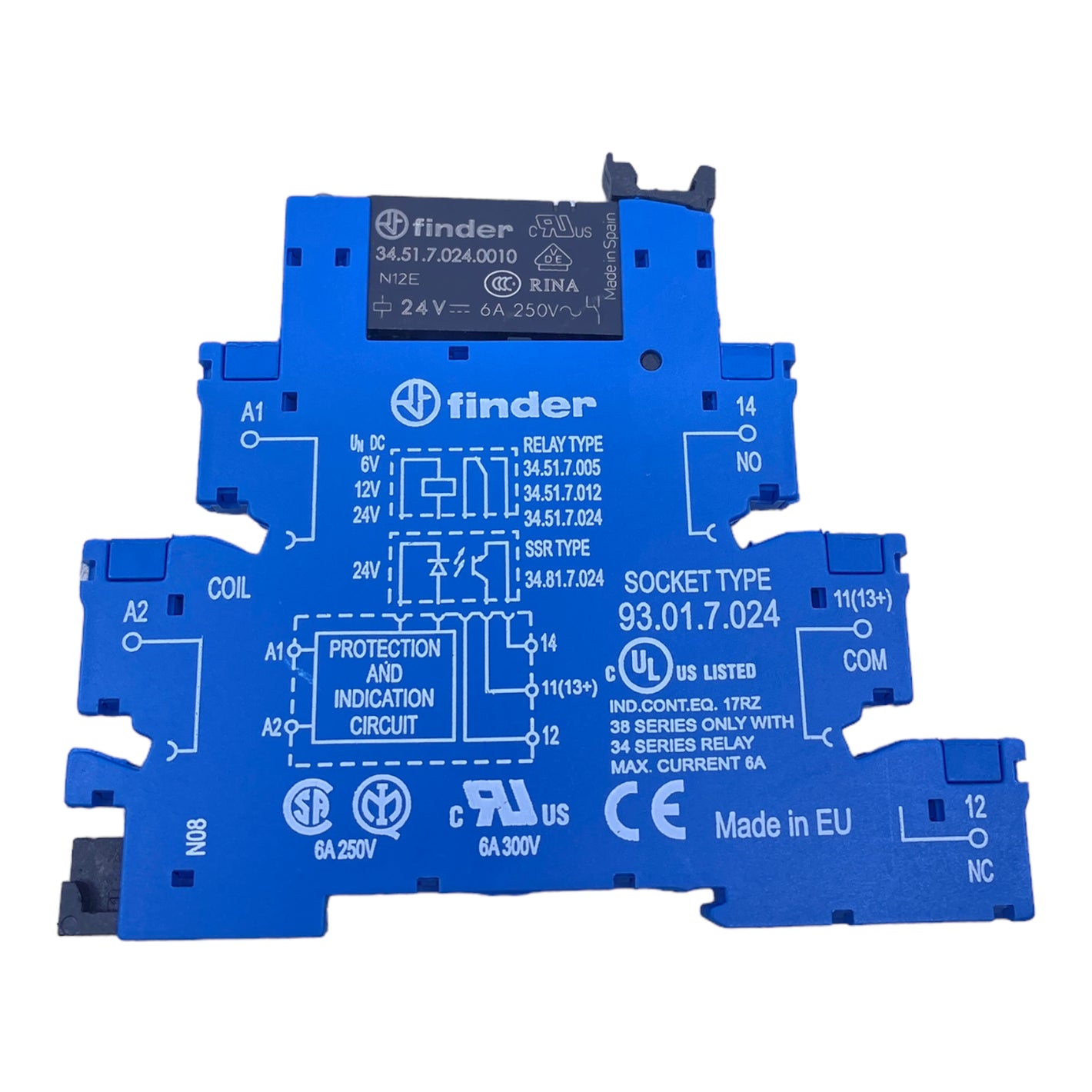 finder 93.01.7.024 relay +34.51.7.024.0010 socket 24V 6A 250V 