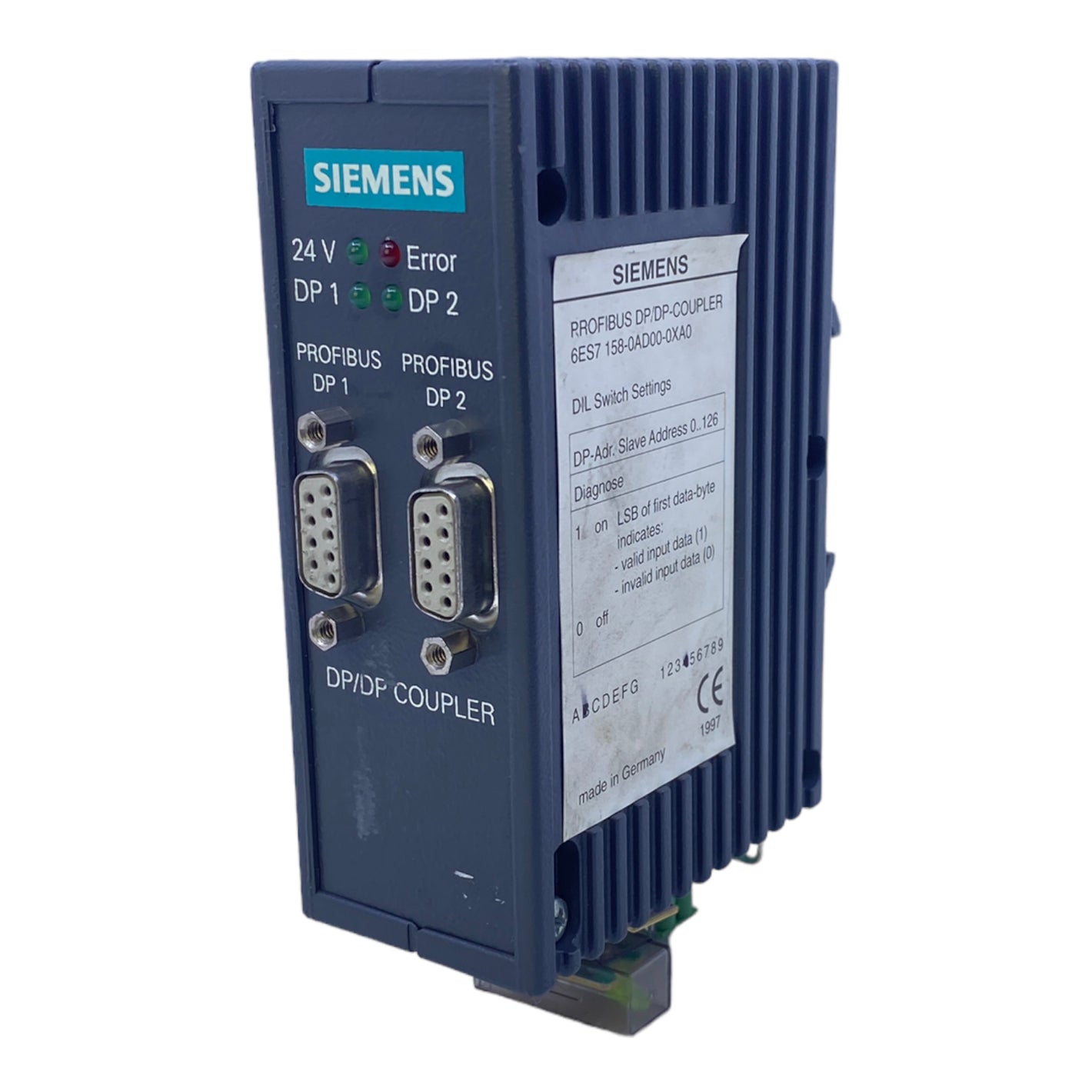 Siemens 6ES7158-0AD00-0XA0 coupling module 24V IP20 90 mA 2W 28.8V 20.4V SIMATIC DP 