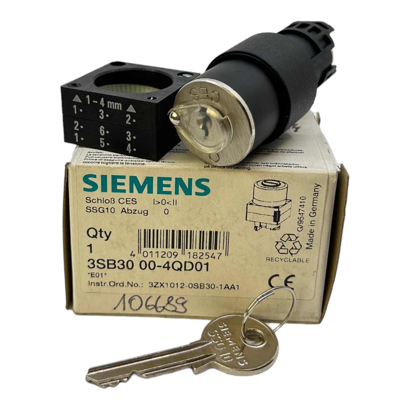 Siemens 3SB3000-4QD01 Schlüsselschalter IP20 Frontbefestigung Schlüsselschalter