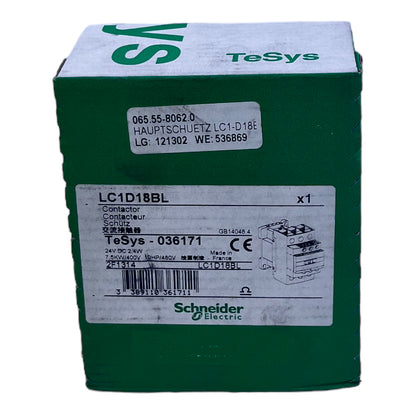 Schneider Electric LC1D18BL contactor 3-pole 24V DC 18A 7.5kW 690V AC 