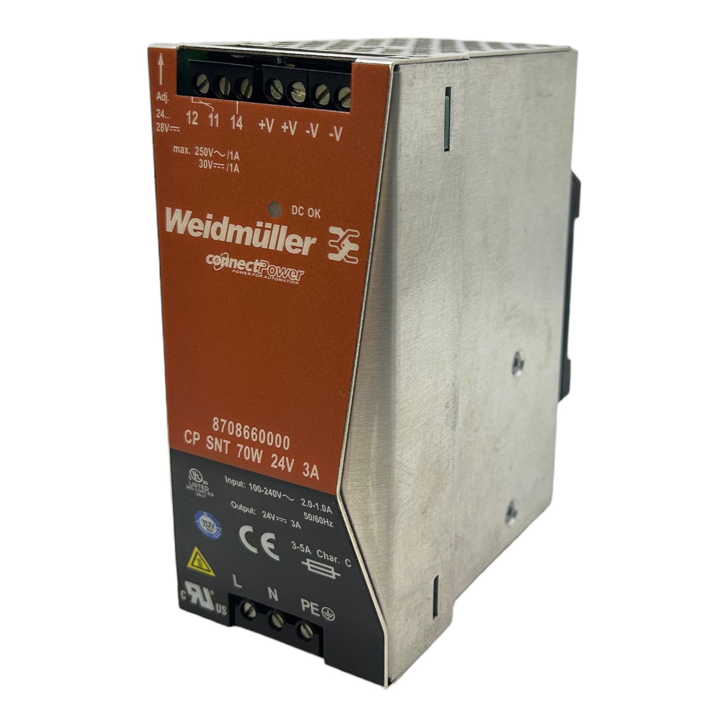 Weidmüller 8708660000 power supply 24V 70W 3A 2.0-1.0A 100-240V 