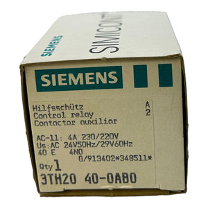 Siemens 3TH2040-0AB0 auxiliary contactor 40E screw connection AC 24V 50Hz/AC 29V 60Hz 