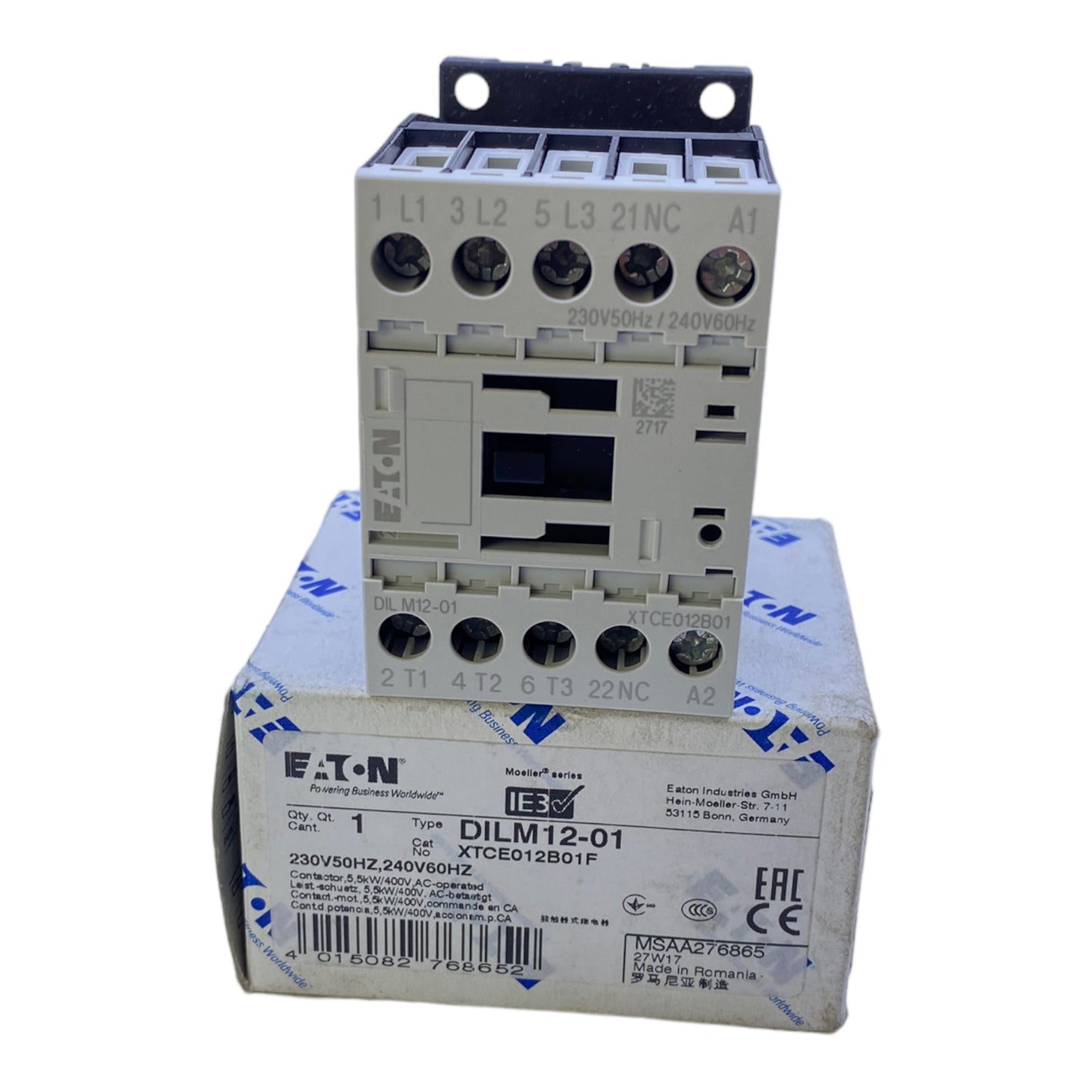 EATON DILM12-01 contactor 276865 3-pole 230V AC 50Hz 240V AC 60Hz 12A 5.5kW 