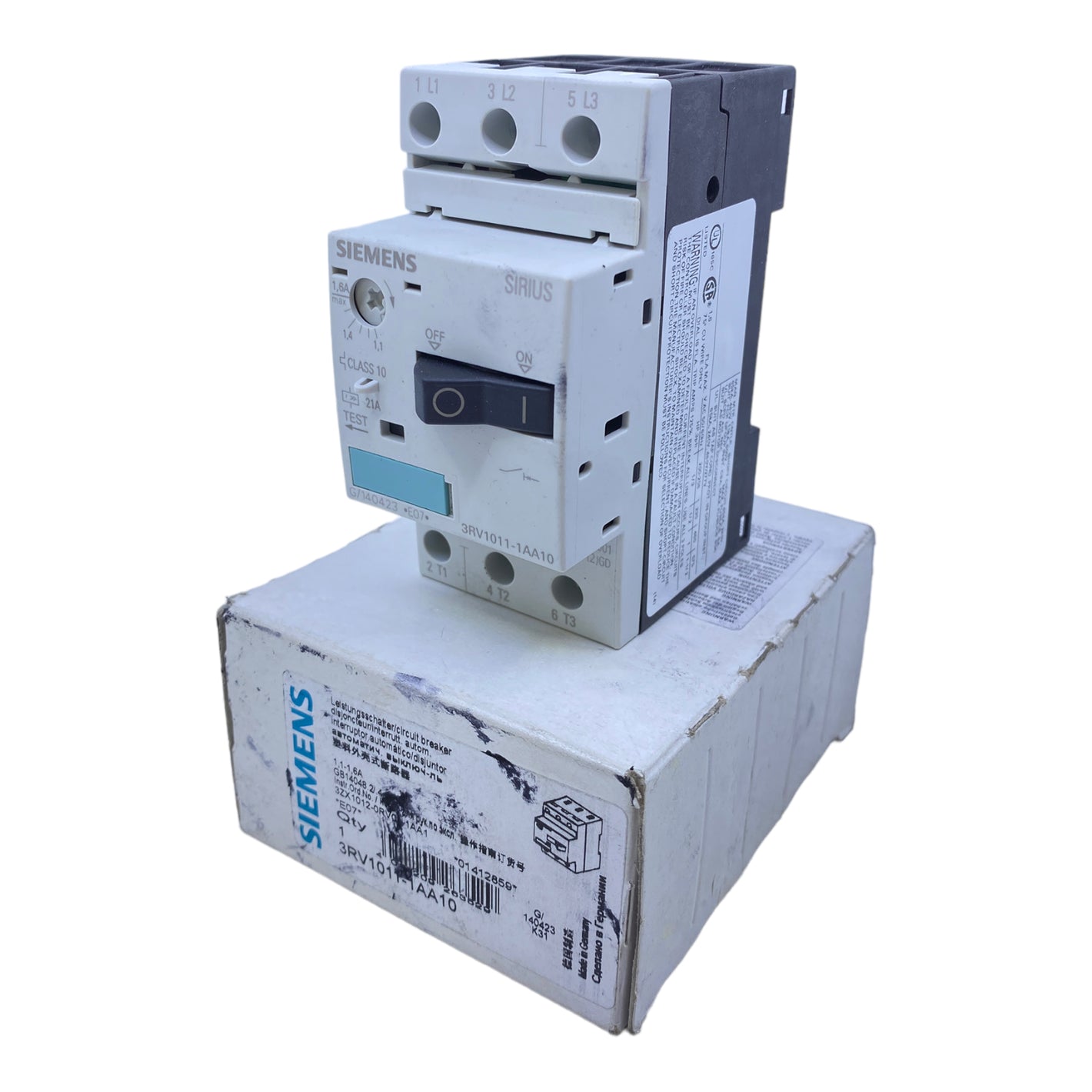 Siemens 3RV1011-1AA10 circuit breaker 1.1….6A 3-pole 400V AC 0.55kW 230V AC 