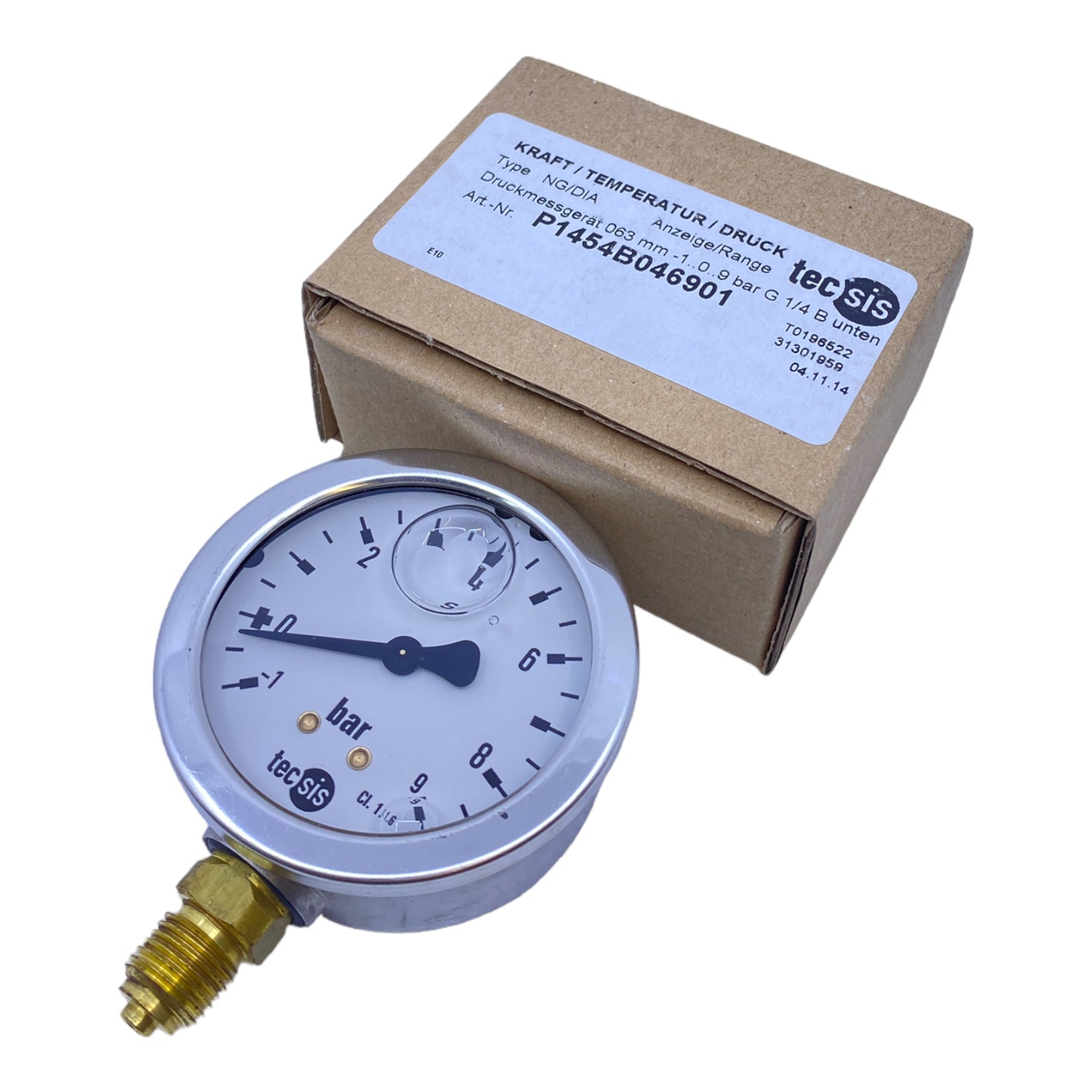 TECSIS P1454B046901 Manometer 63mm -1…0…9bar G1/4B Druckmessgerät