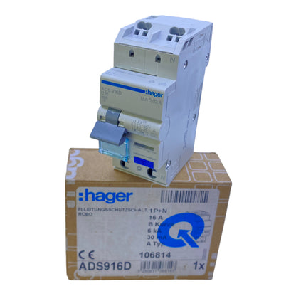 Hager ADS916D Leitungsschutzschalter 16A 30mA 1P+N