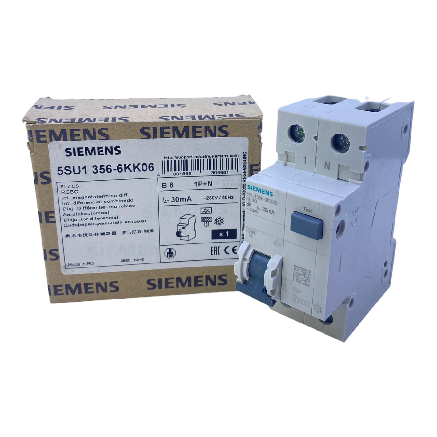 Siemens 5SU1356-6KK06 switch 230V 50Hz AC 30mA 6A 1P+N 