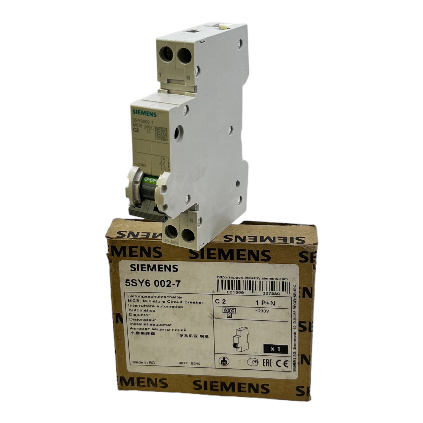 Siemens 5SY6002Z Leitungsschutzschalter 230V Clip-Montage 2polig 2A IP20