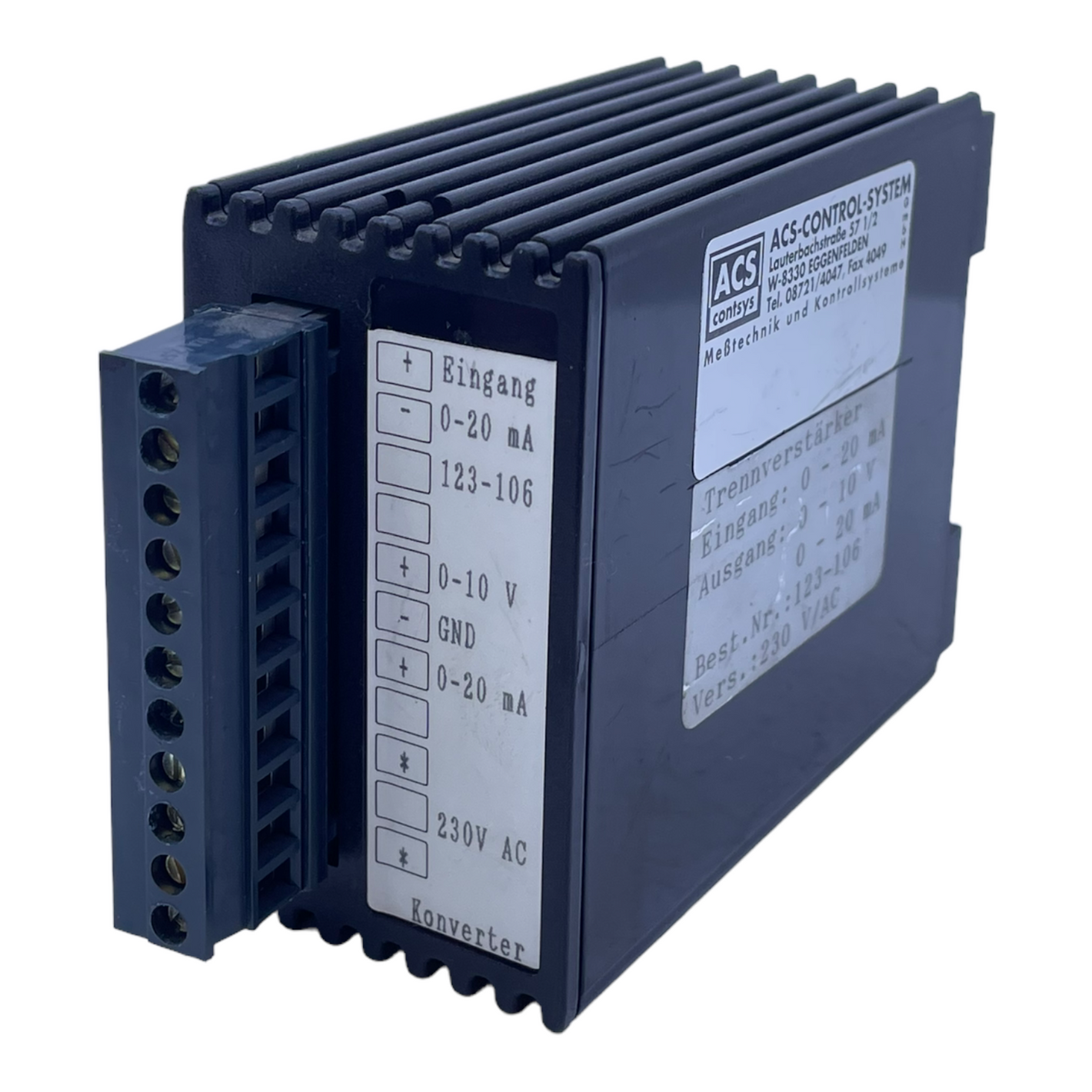 ACS Control-System 123-106 Trennverstärker 230V AC 0-20mA 0-10V