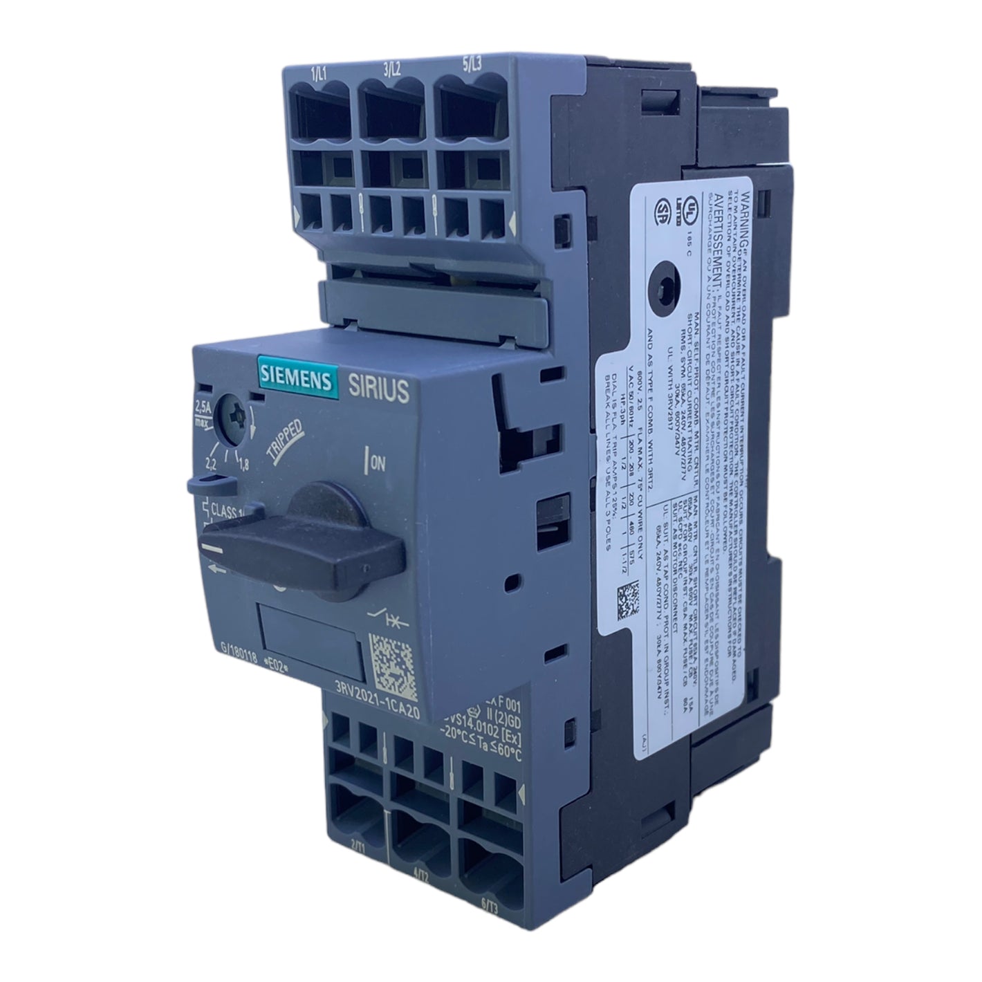 Siemens 3RV2021-1CA20 circuit breaker 690V AC 2.5A 3-pole 