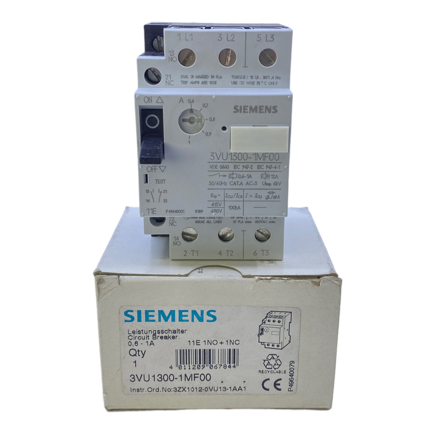 Siemens 3VU1300-1MF00 Leistungsschalter 0,6-1A 1NO+1NC