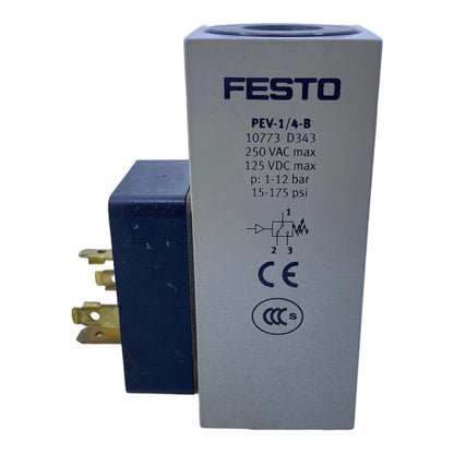 Festo PEV-1/4-B pressure switch 10773 250V AC 125V DC 1-12bar 3Hz 5,000mA 