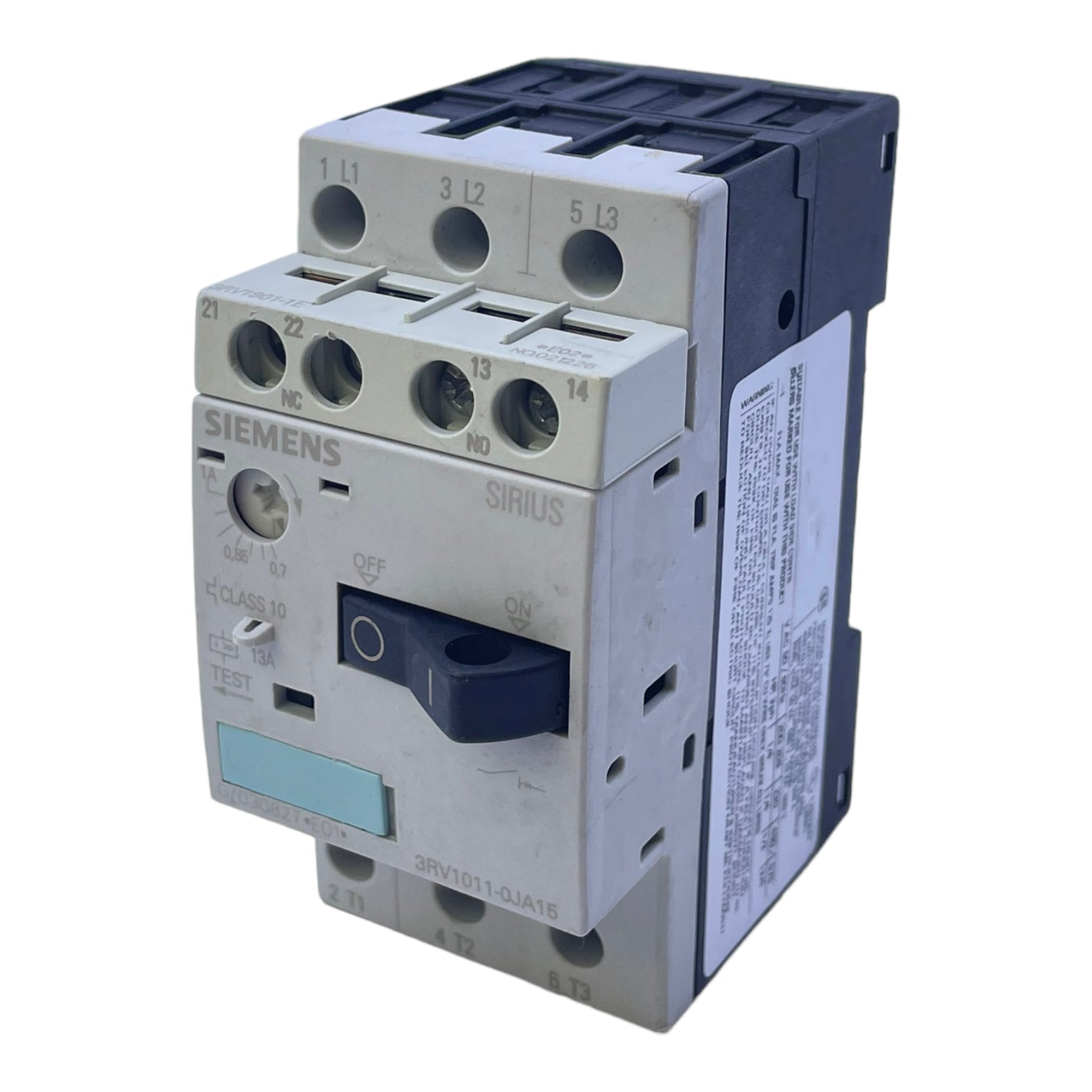 Siemens 3RV1011-0JA15 Motor protection switch 0.7→1A 50/60Hz SIRIUS protection switch 