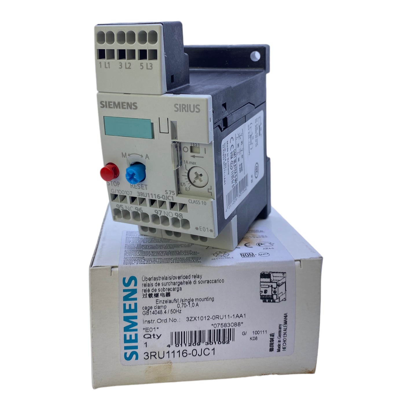 Siemens 3RU1116-0JC1 overload relay 0.25 kW 0.7-1 A 