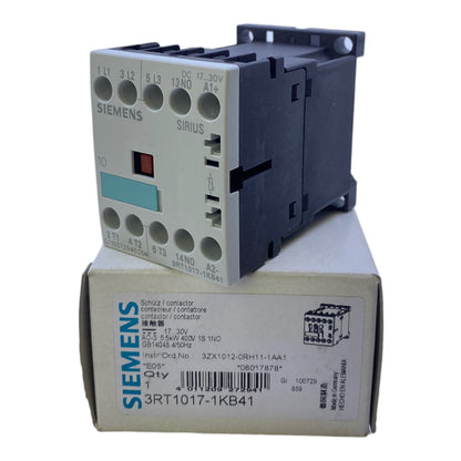 Siemens 3RT1017-1KB41 contactor 12A 5.5 kW 400V 1NO 24V DC 0.7-1.25A 3-pole 