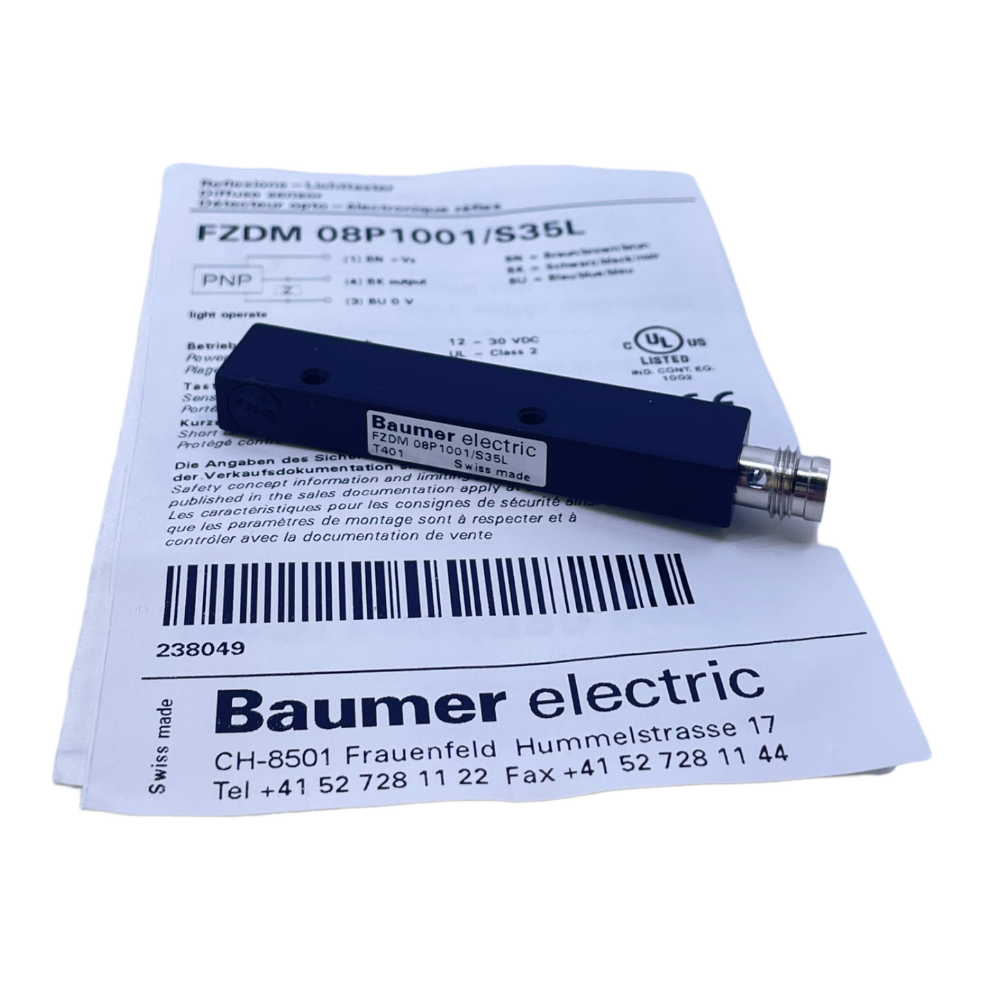 Baumer FZDM08P1001/S35L reflection light sensor 10 … 30V DC 42mA light switching