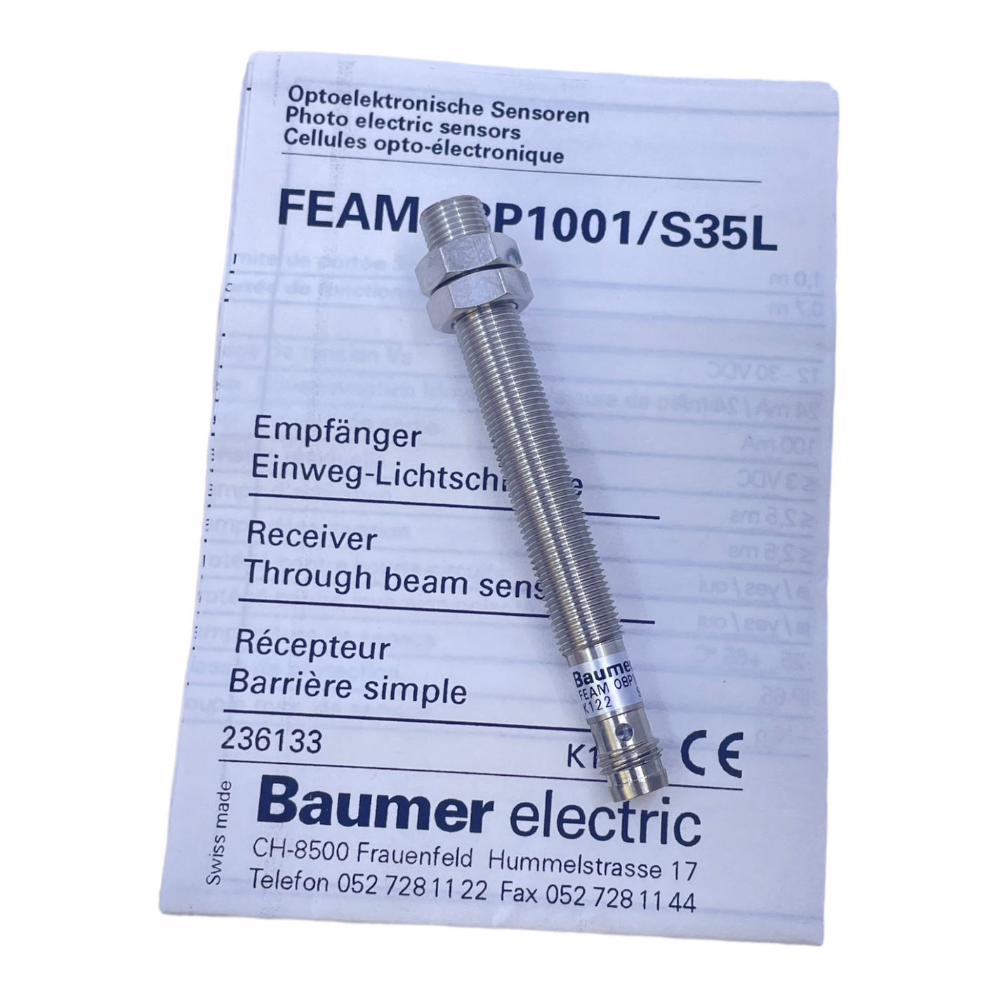 Baumer FEAM 08P1001/S35L Diffuse reflection sensor with intensity differentiation