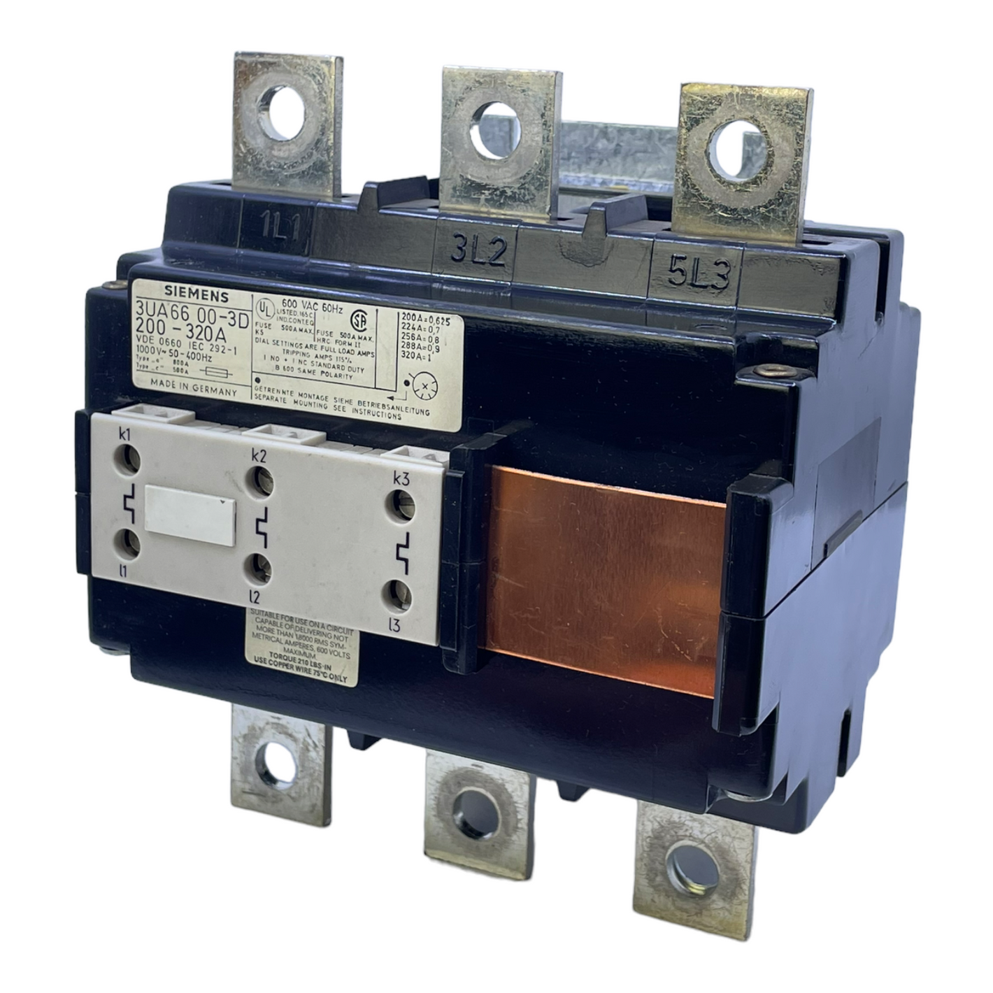 Siemens 3UA6600-3D overload relay 200 - 320A 