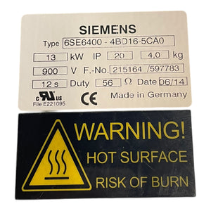 Siemens 6SE6400-4BD16-5CA0 Bremswiederstand 13kW für industriellen Einsatz